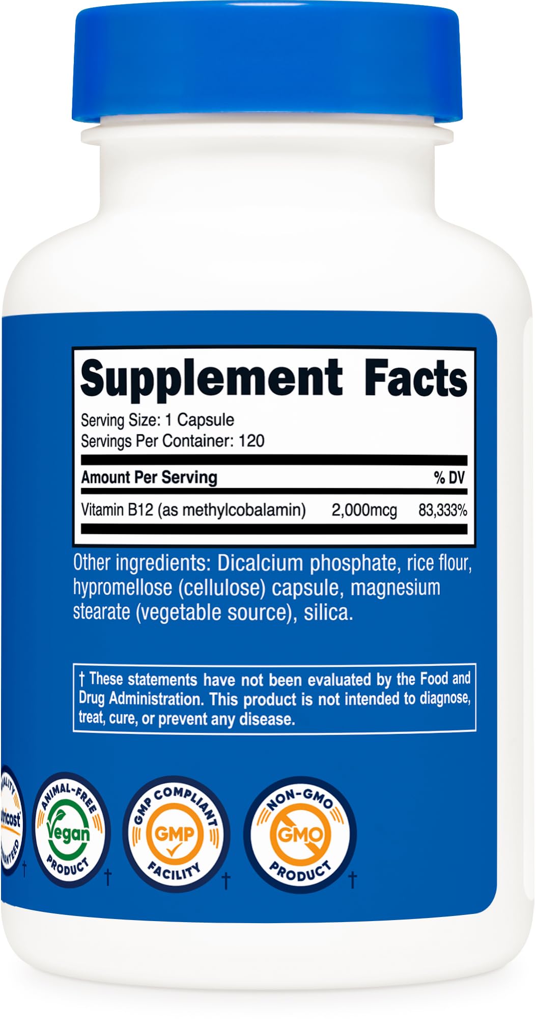 Nutricost Vitamin B12 (Methylcobalamin) 2000mcg, 120 Capsules