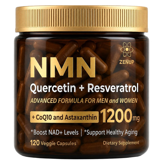 ZenUP NMN Supplement, 1200mg Blend with 600mg NMN, 250mg Quercetin, 200mg Resveratrol, CoQ10 & Astaxanthin, Daily Supplement Formula, 120 Veggie Capsules, 60 Servings