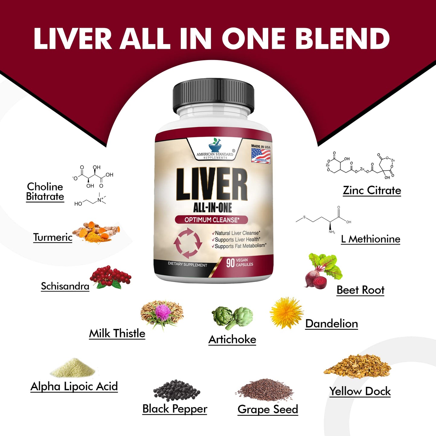 American Standard Supplements Liver Cleanse & Detox Liver Support Capsules 90 Count
