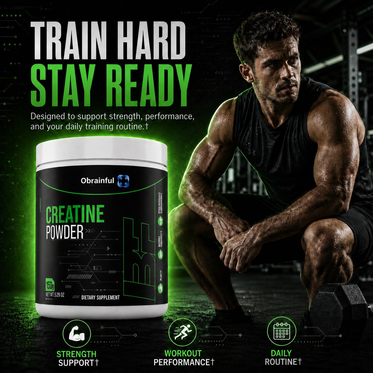 Obrainful Unflavored Creatine Monohydrate Powder 5.3 oz