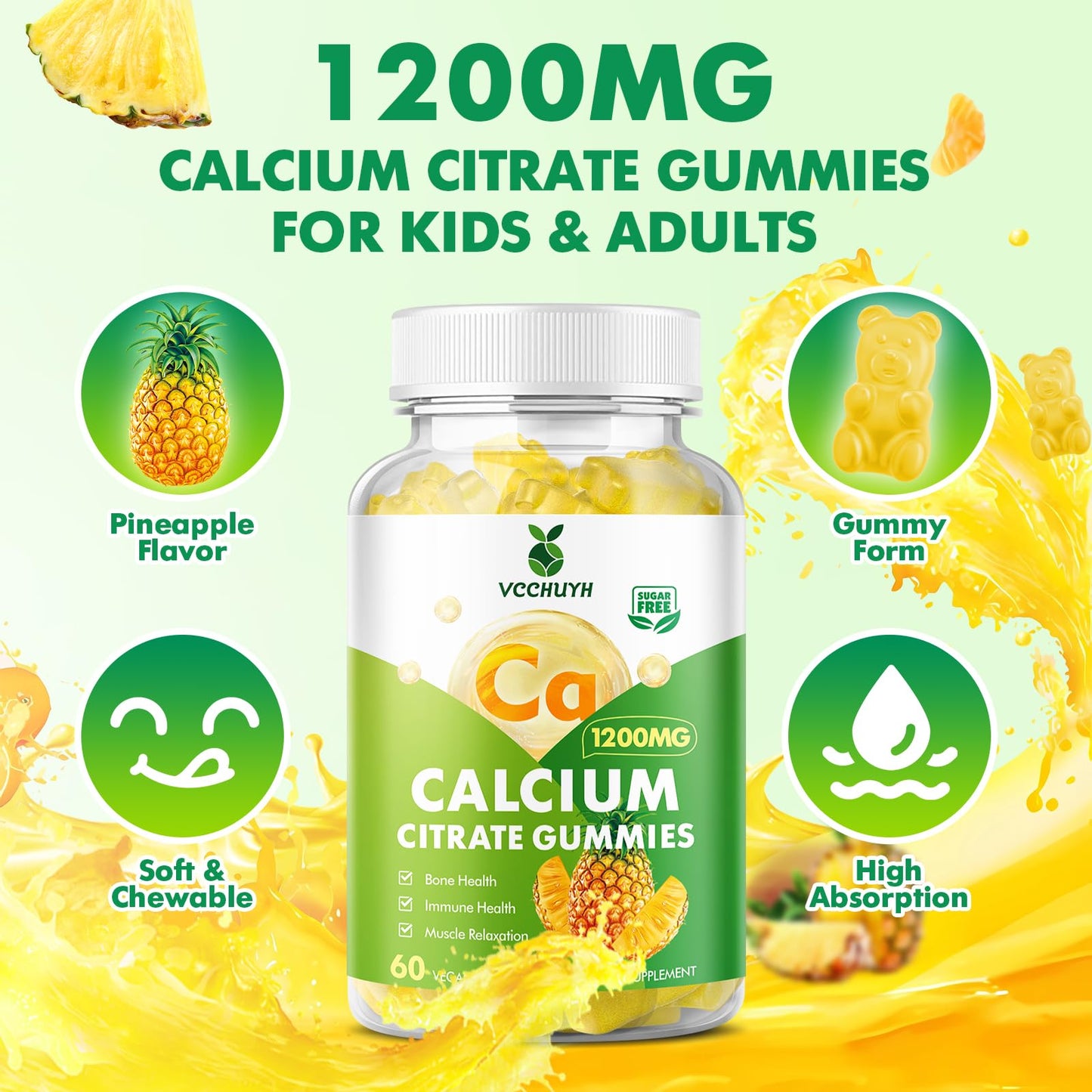 VCCHUYH Calcium Citrate Gummies 1200 mg 60 Count