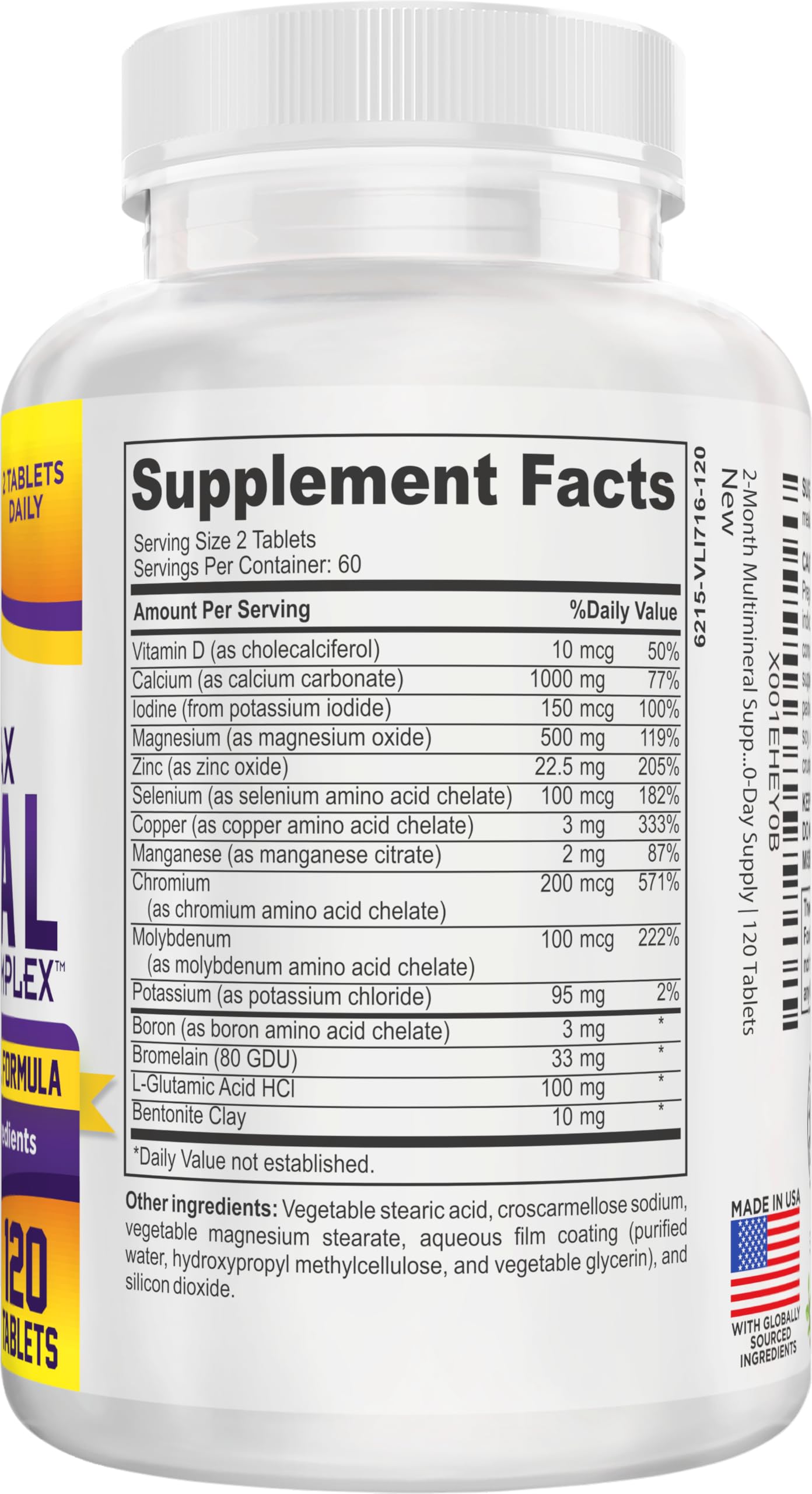 Elevate Recovery Supplements 2-Month Multimineral Supplement Iron-Free Formula 60-Day Bulk Supply 120 Tablets