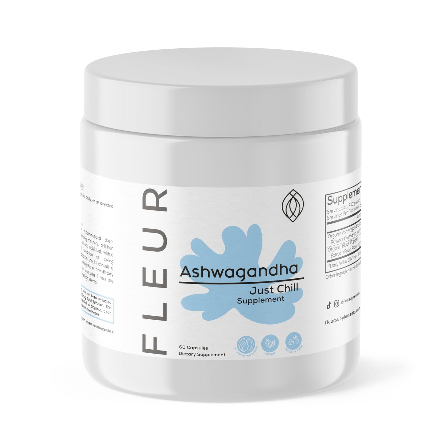 FLEUR Organic Ashwagandha Capsules 1000mg with Black Pepper, 60 Count