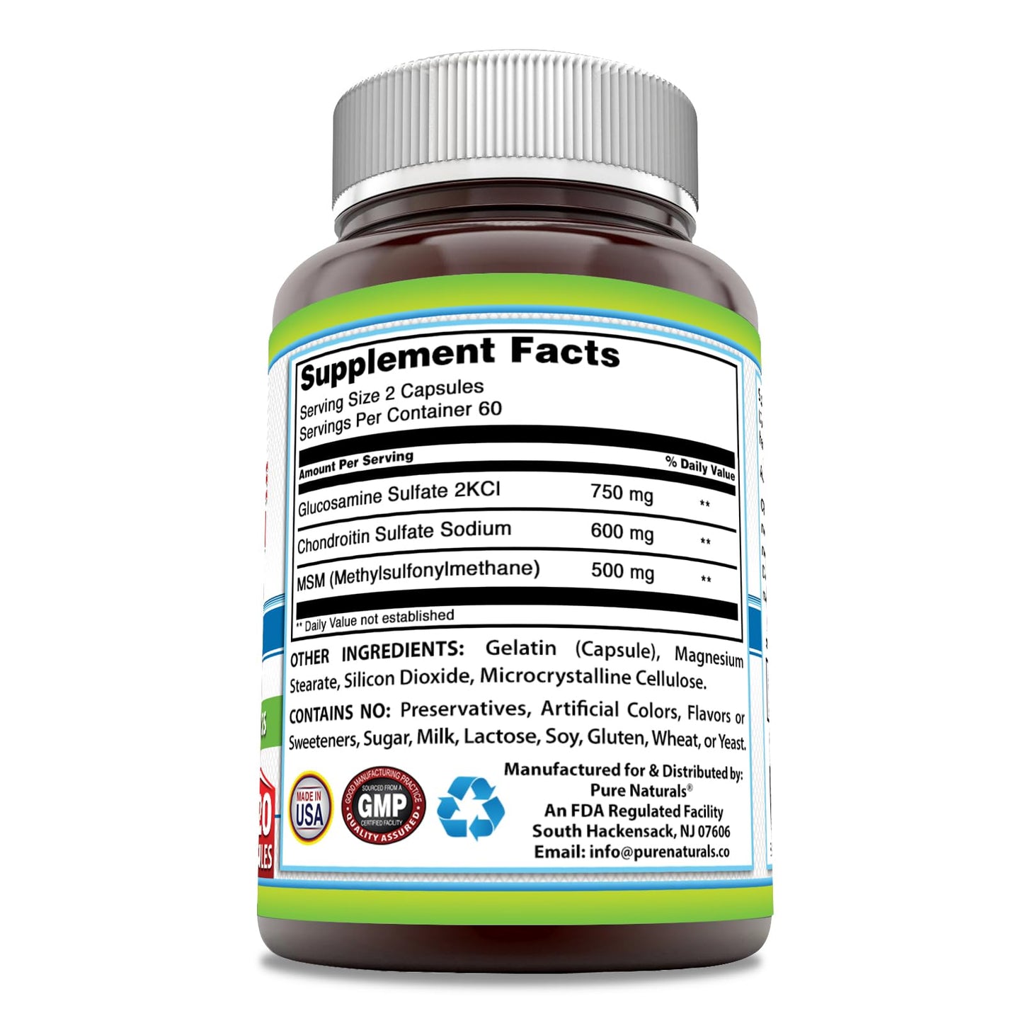 Pure Naturals Glucosamine Chondroitin & MSM Supplement, 120 Capsules