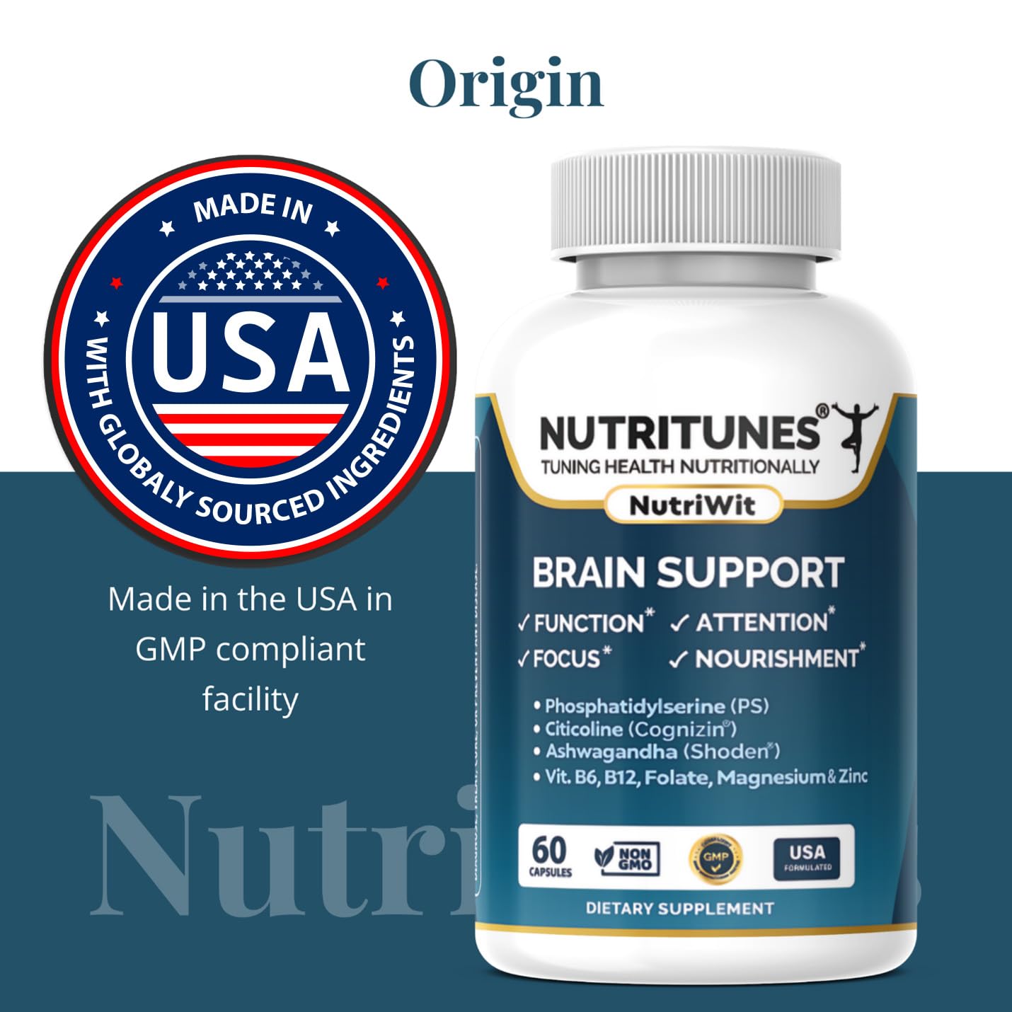 Nutritunes Brain Health Supplement 60 Capsules