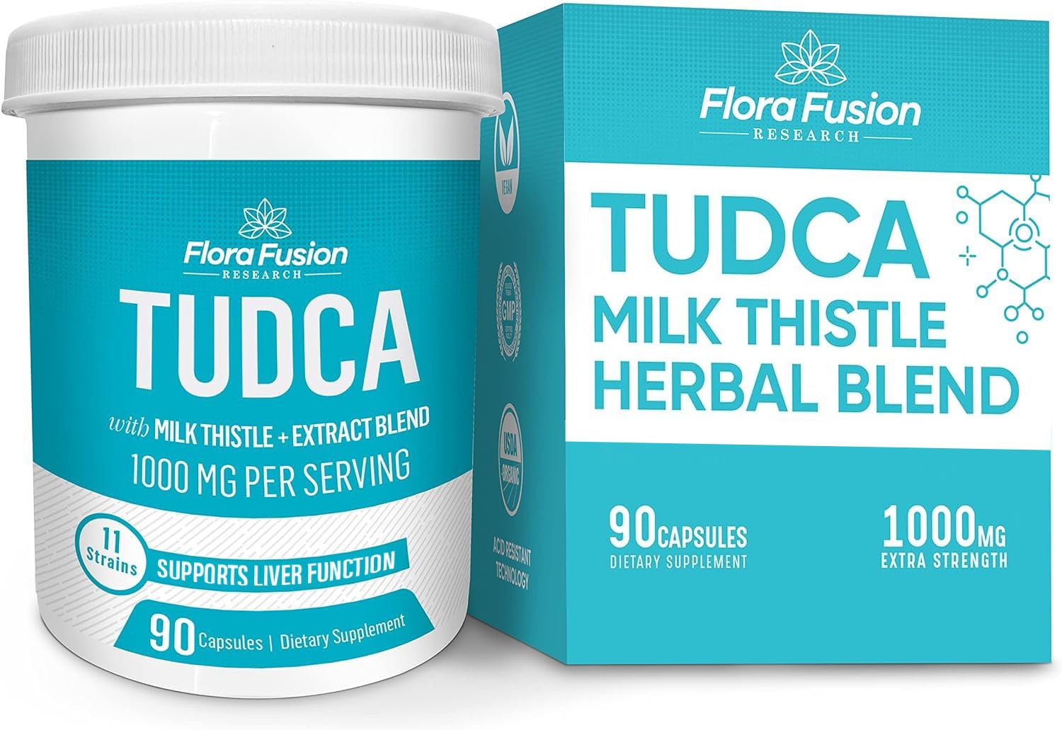 Flora Fusion Research Dr. Miller's TUDCA with Milk Thistle Extract, 1000mg per Serving, Liver and Gallbladder Cleanse, Liver Function Support Capsules, 90 Count