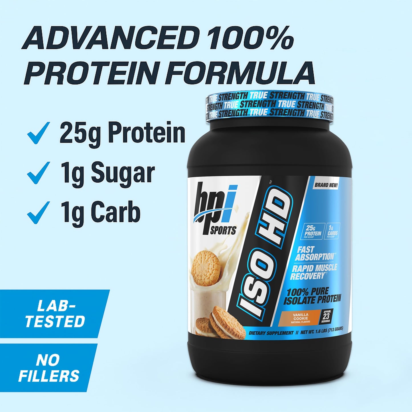 BPI Sports ISO HD Isolate Protein Powder Vanilla Cookie, 1.6 lb, 23 Servings