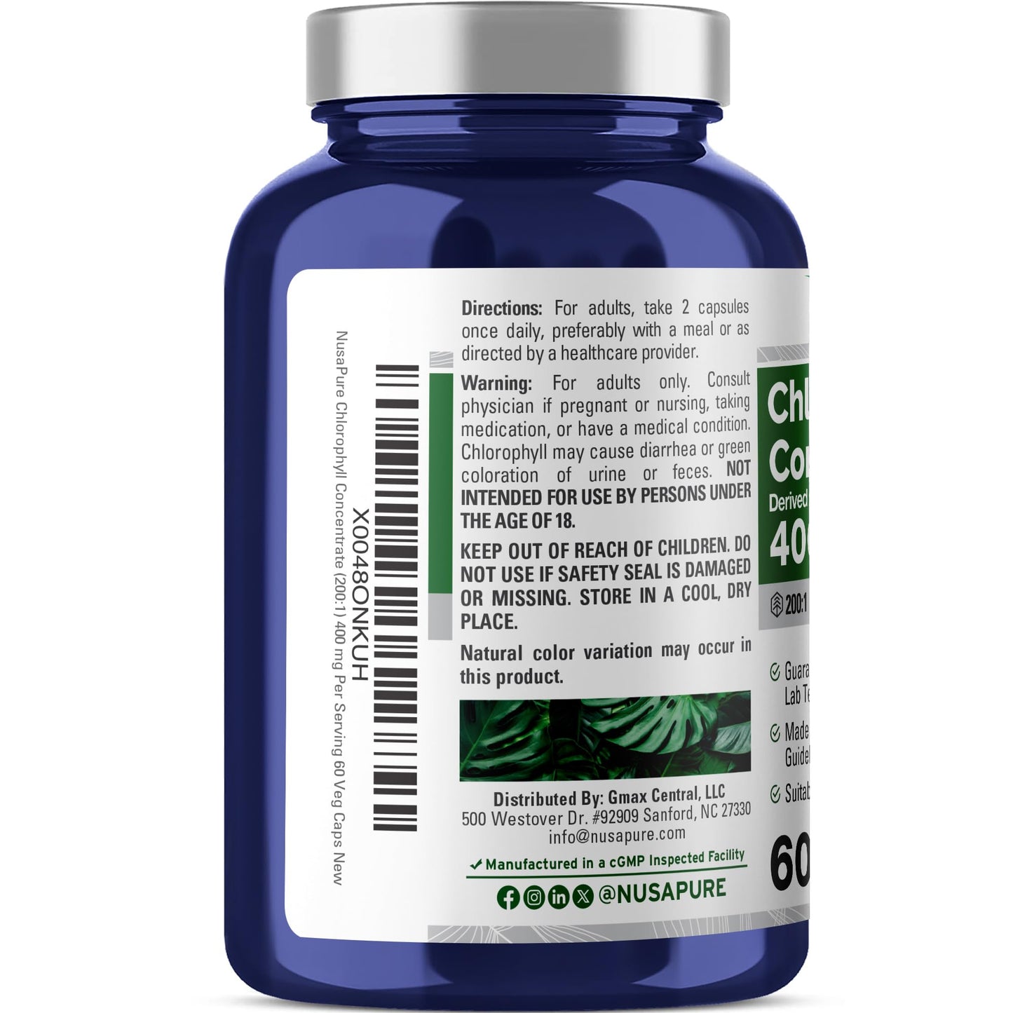 NusaPure Chlorophyll 400 mg Capsules, 60 Count