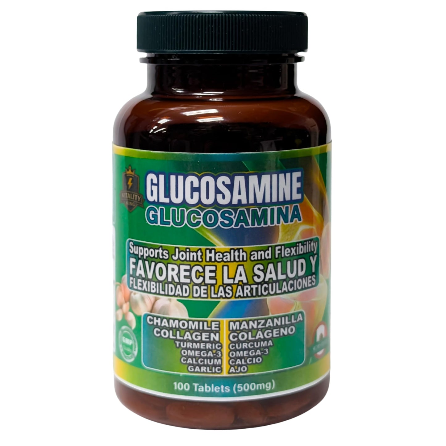 Vitality King Glucosamine Chamomile Collagen Turmeric Garlic Joint Support Supplement Tablets, 100 Count