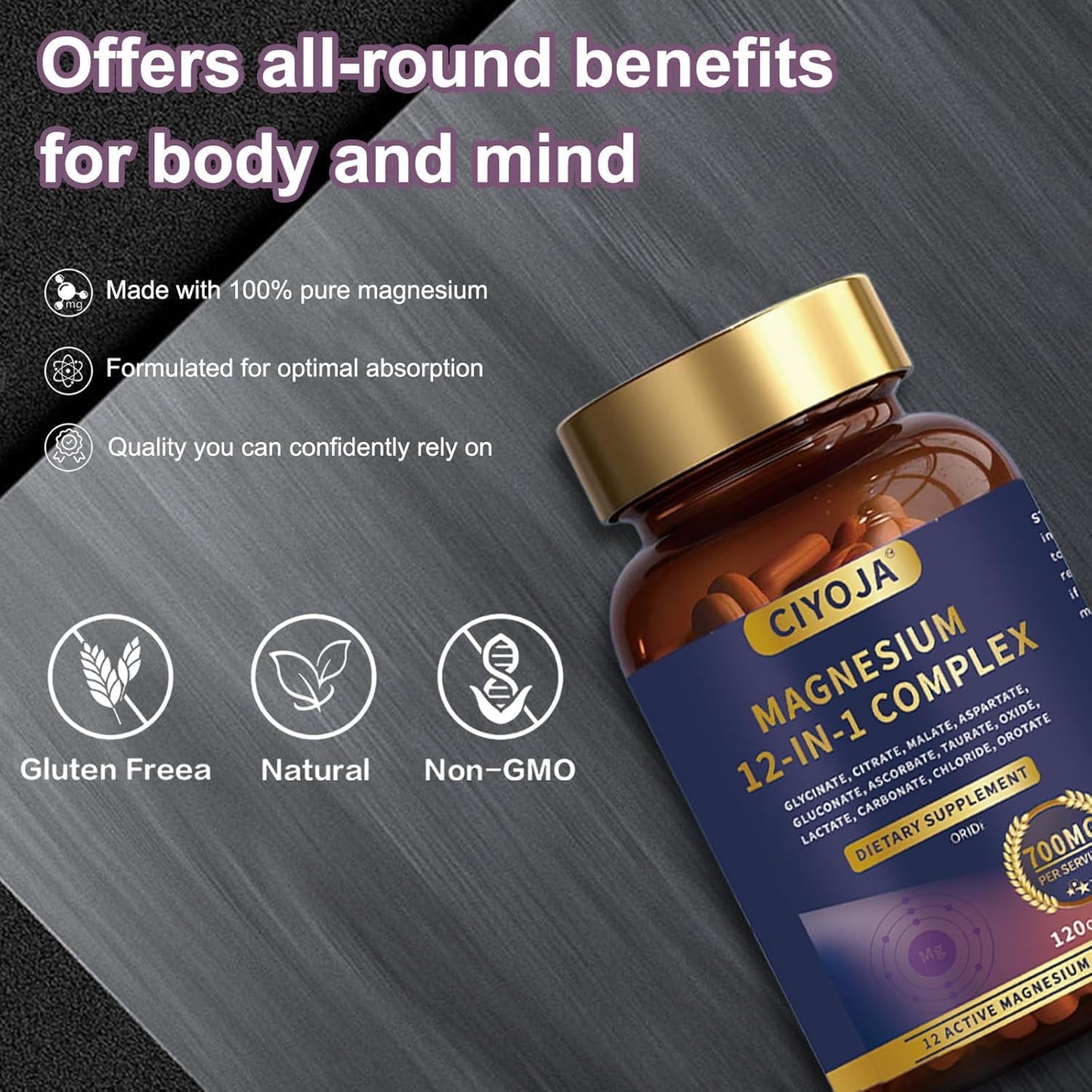 CIYOJA 12 in 1 Magnesium Complex 700mg Softgel, 120 Capsules