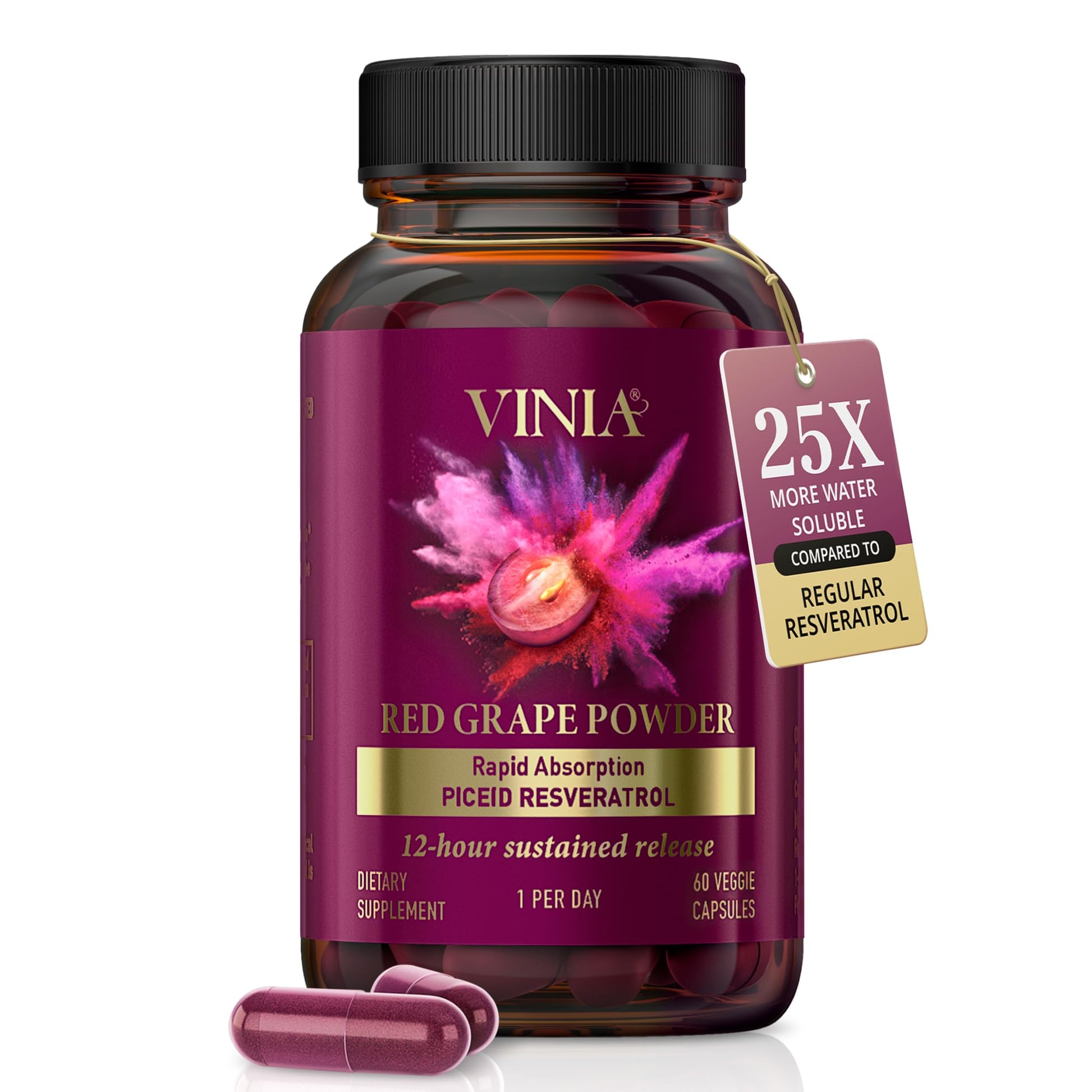 VINIA Piceid Resveratrol Capsules, 60 Count