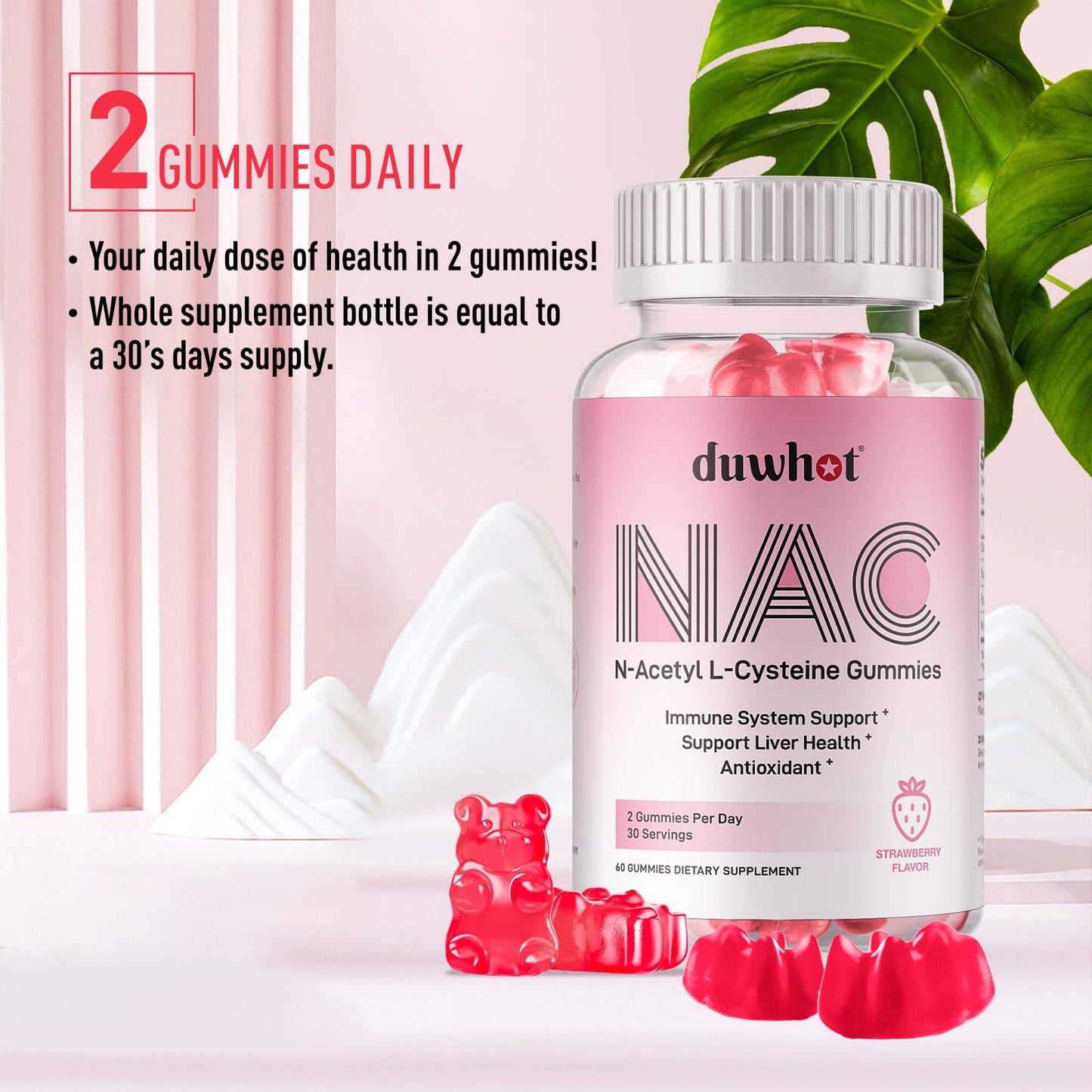 duwhot NAC Gummies 600mg for Kids & Adults, 60 Count