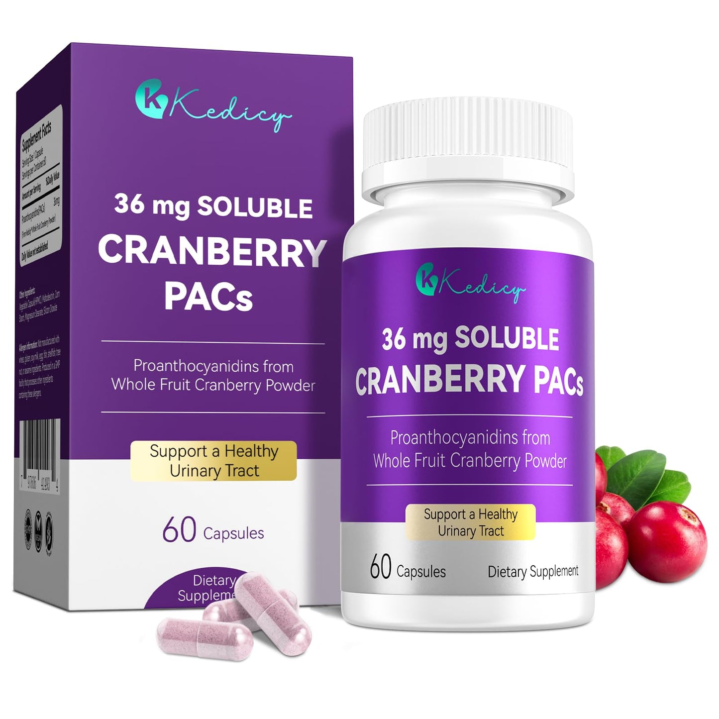 Kedicy Cranberry Pills for Women with 36 mg Soluble PACs, 60 Capsules