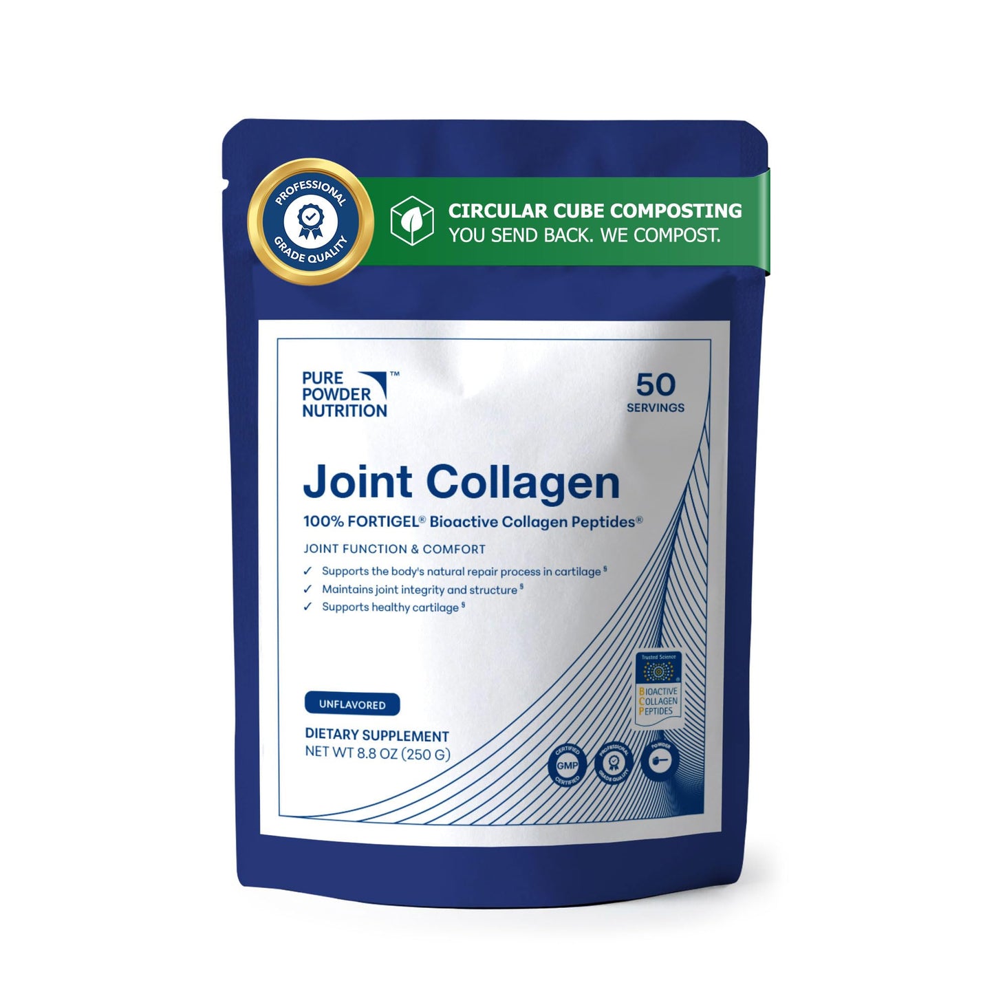Pure Powder Nutrition Joint Collagen with FORTIGEL Bioactive Collagen Peptides for Joint Function & Comfort Powder 8.8 oz