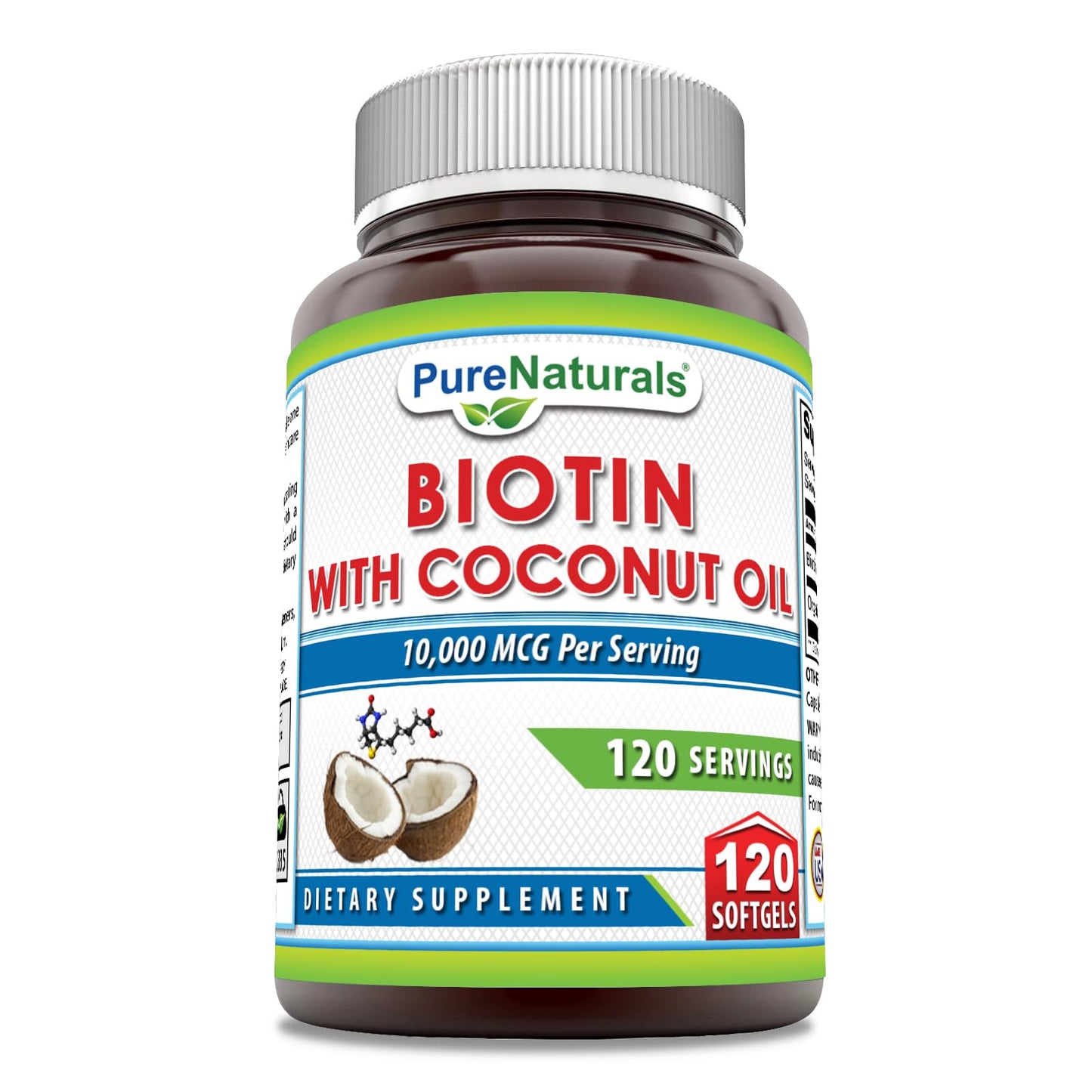 Pure Naturals Biotin 10,000 mcg with Organic Coconut Oil Softgels, 1 Count