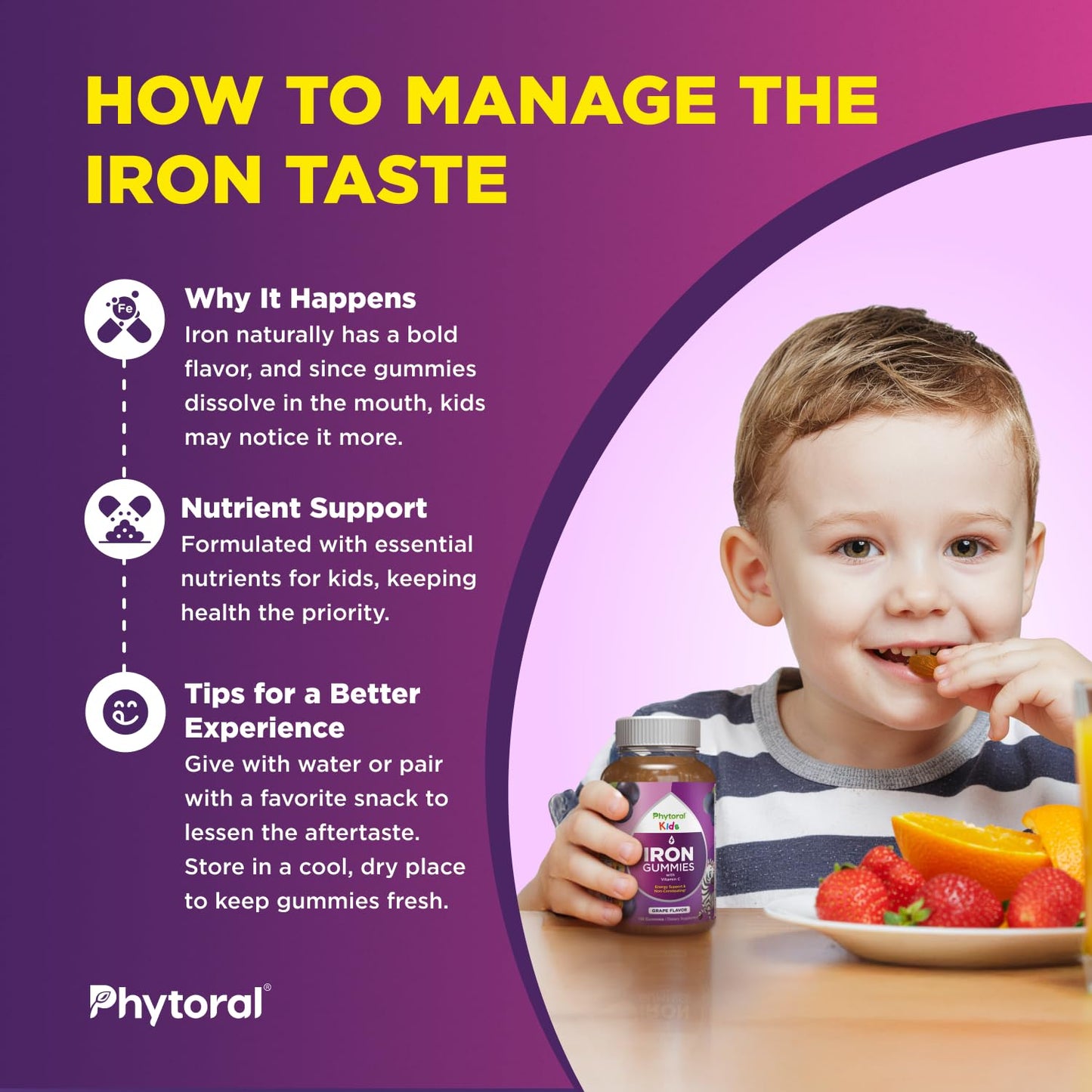 Phytoral Iron Gummies with Vitamin C for Kids Capsule, 120 Count