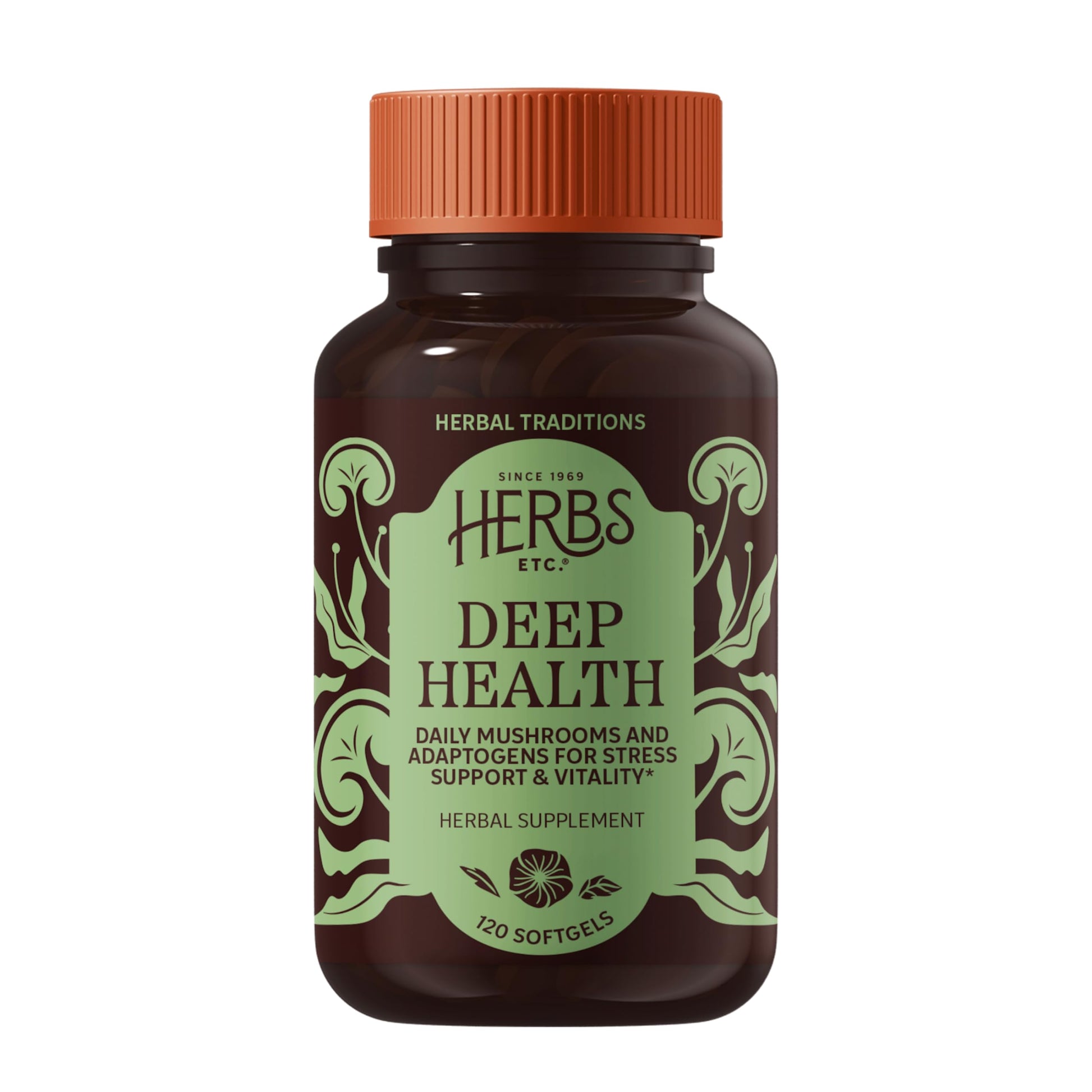 Herbs Etc. Deep Health Softgels Mushroom Complex for Vitality & Immune Support - Reishi, Shiitake & Rhodiola Root - Gluten-Free & Organic, 120 Softgels