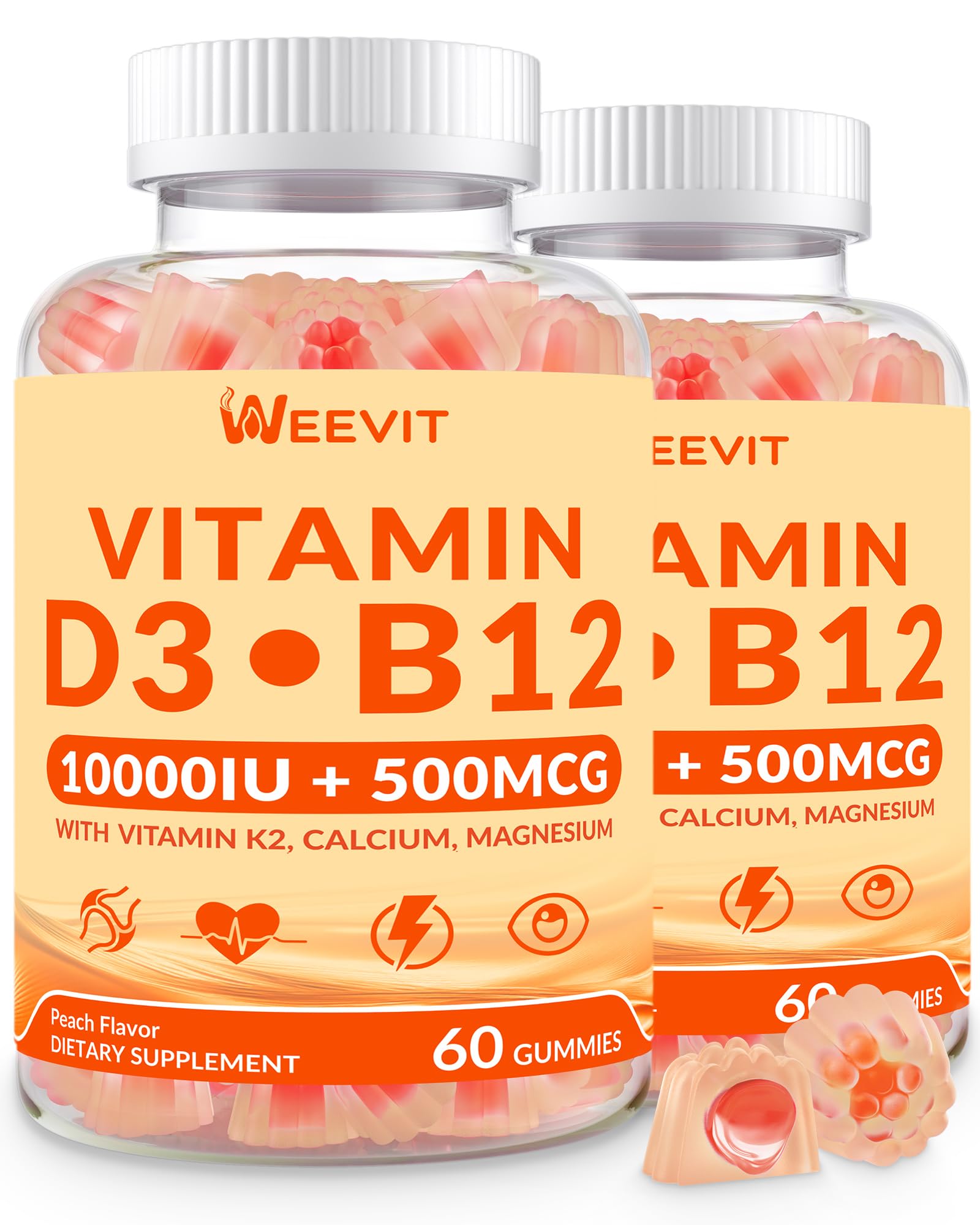 WEEVIT Vitamin D3 B12 Gummies, 120 Count