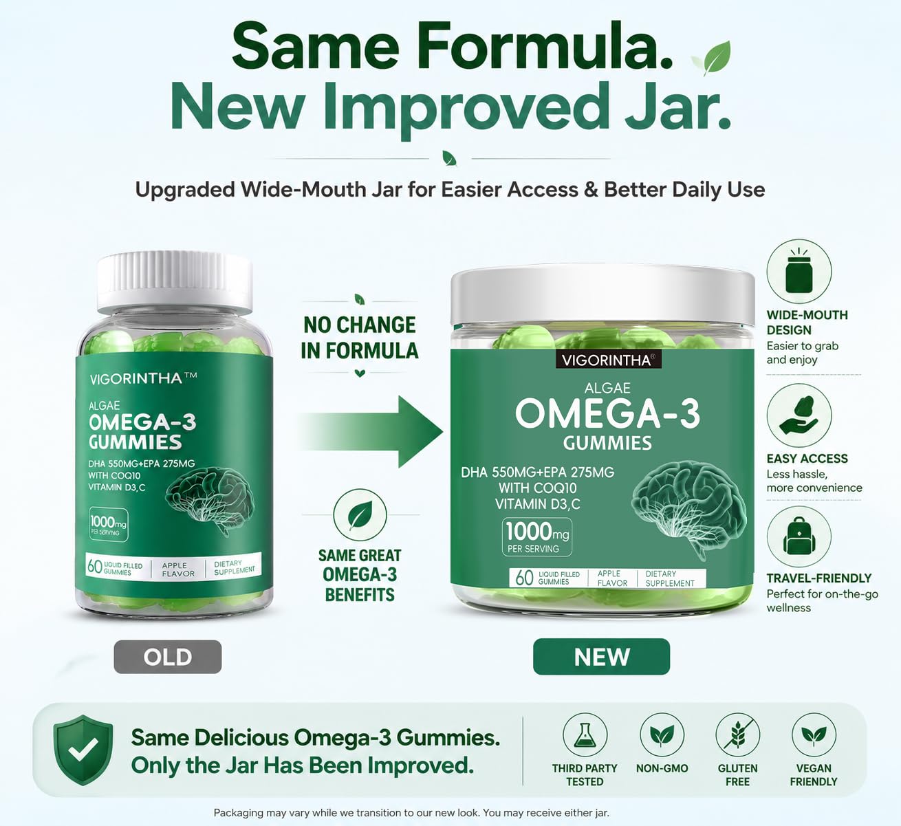 Vigorintha Vegan Omega-3 Algae Oil Gummy Supplement with DHA 300mg & EPA 150mg, Plant-Based Omega-3 with Vitamin D3 & K2, Fish-Free Algal Oil, 120 Gummies