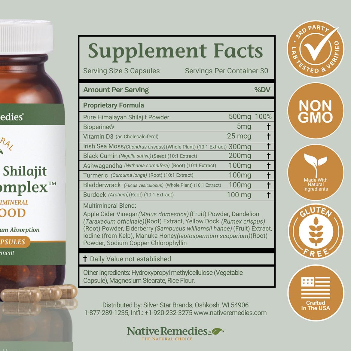 Native Remedies Sea Moss & Shilajit Complex - Natural Energy & Immune Blend with Irish Sea Moss Himalayan Shilajit Ashwagandha & Vitamin D3 - Daily Multimineral for Men & Women Capsules, 90 Count