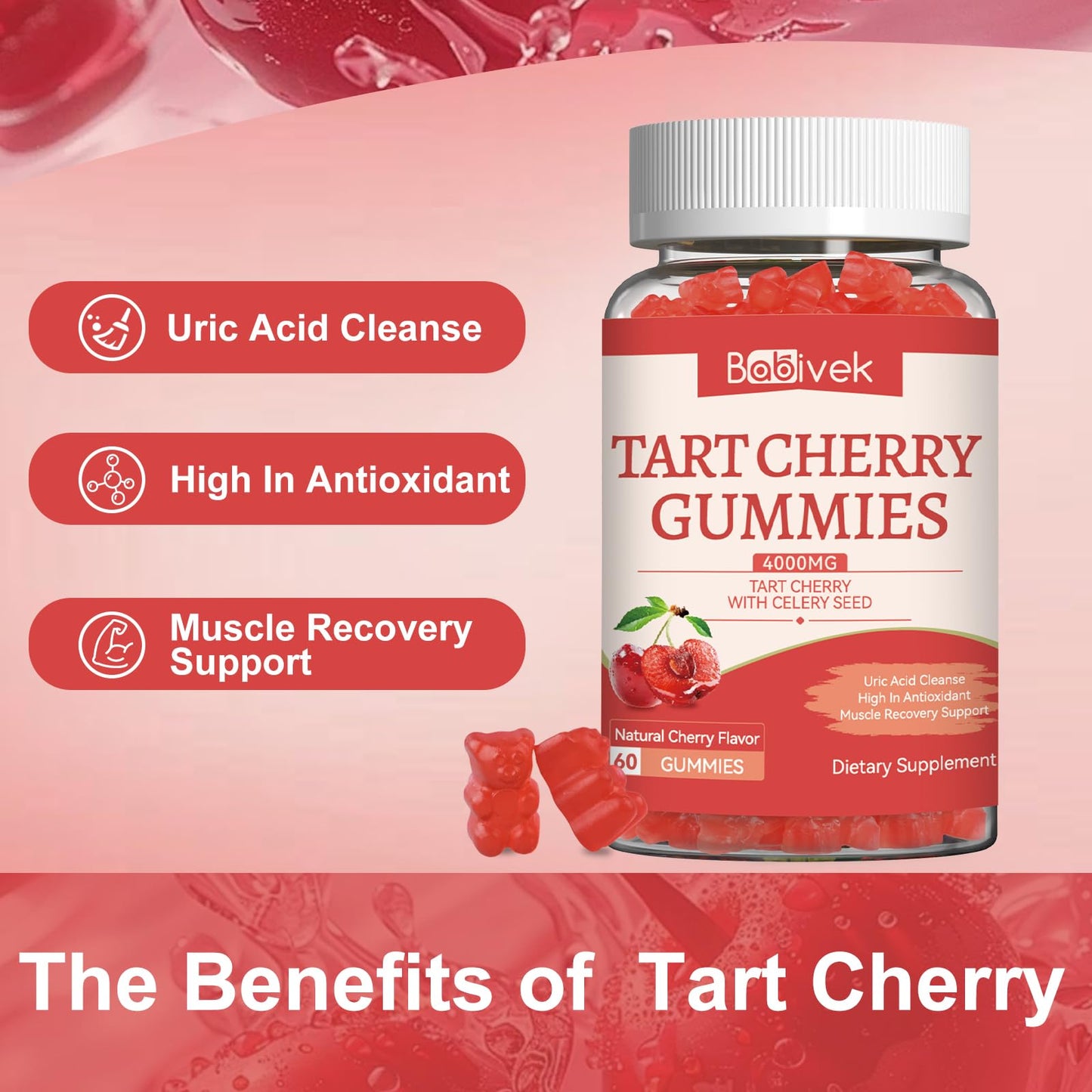 Babivek Tart Cherry Gummies with Celery Seed Extract 4000mg Gummy 60