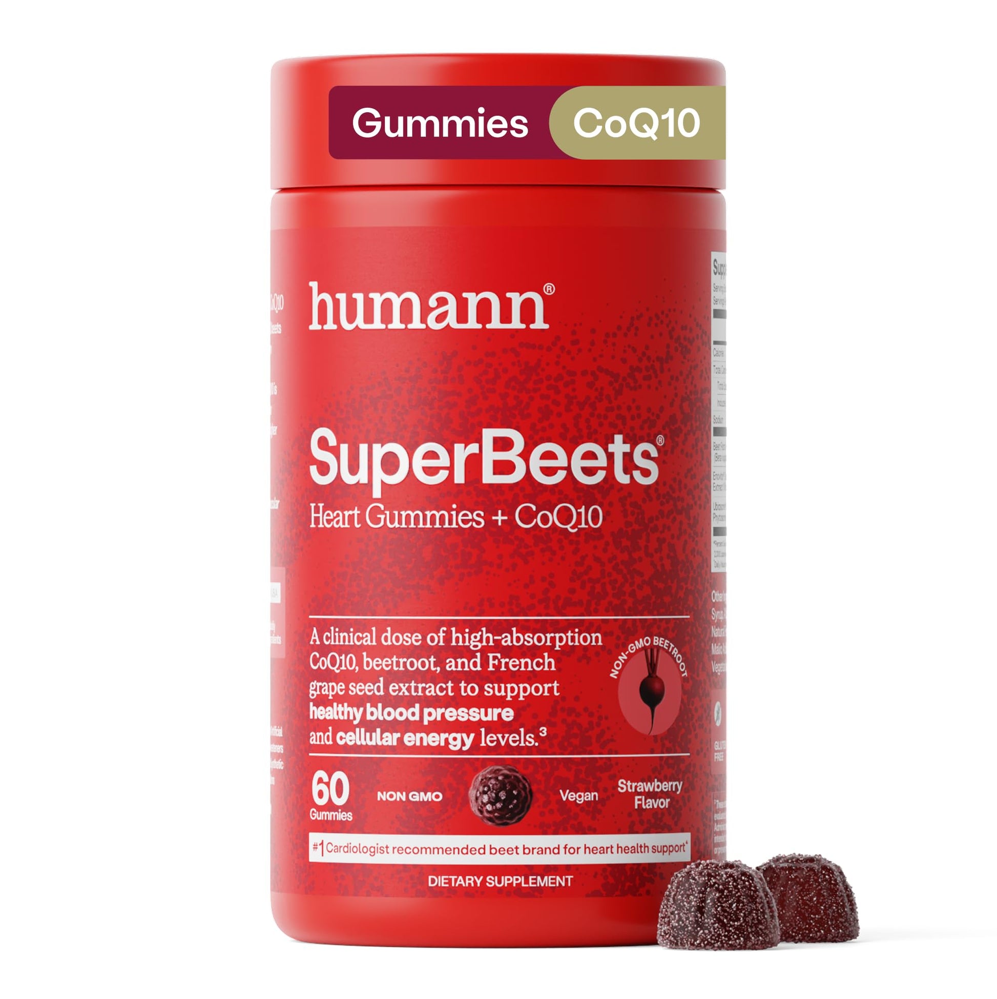 HumanN SuperBeets 3-in-1 Heart Gummies + 3X Absorption 150mg CoQ10, 60 Count