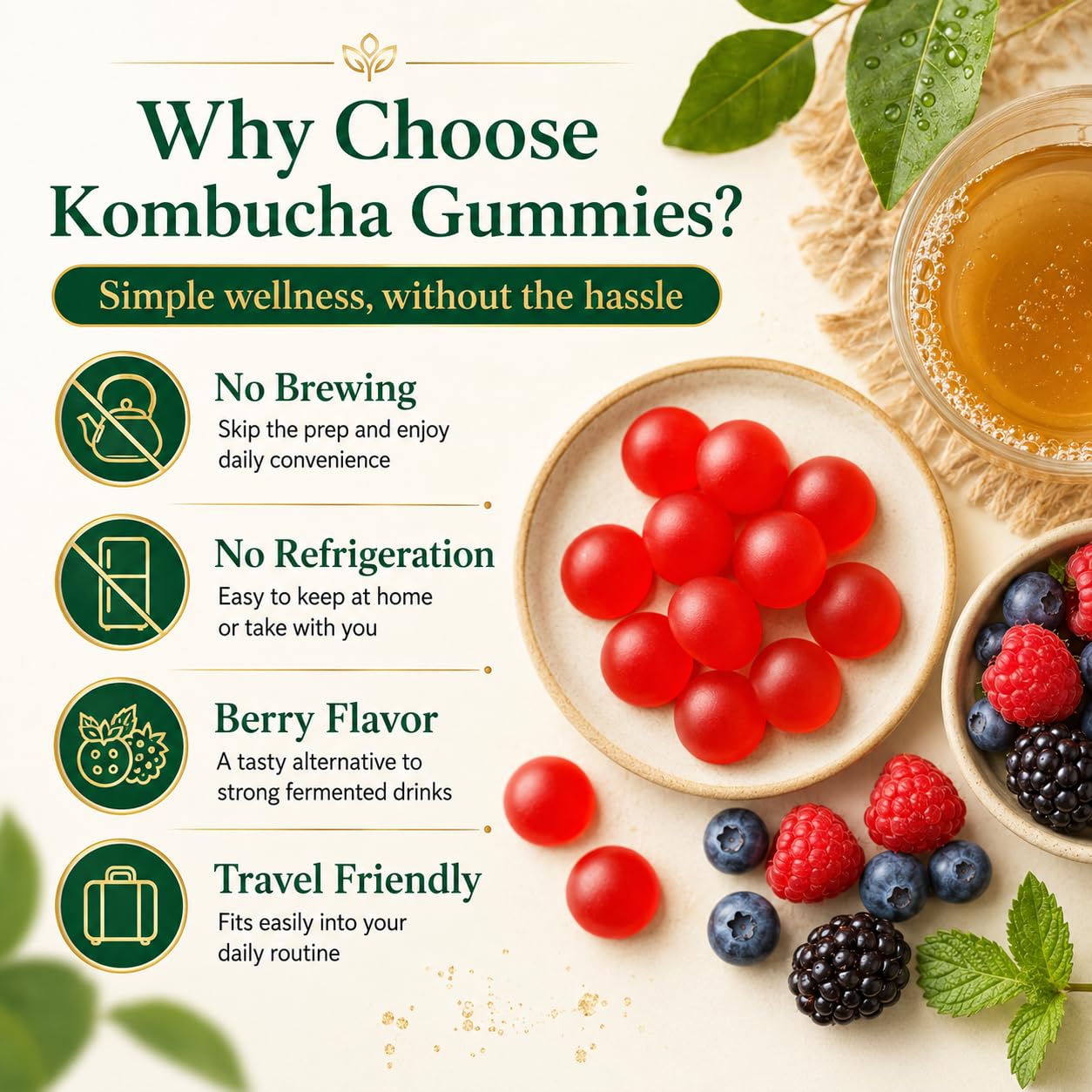 PRIMEHAVEN Probiotic Kombucha Gummies, Gummy, 90 Count
