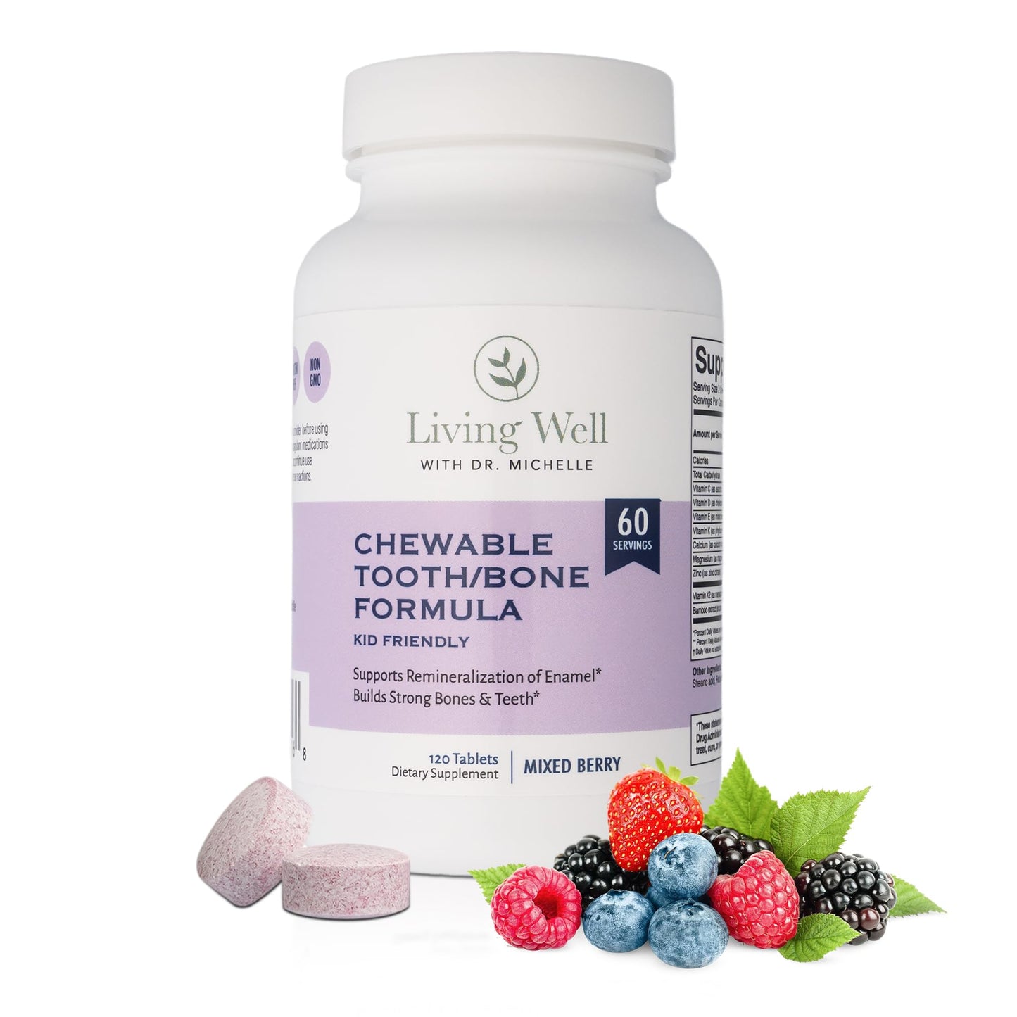 Living Well with Dr. Michelle Kids Calcium and Tooth Support Chewable with D3 + K2, 120 Count