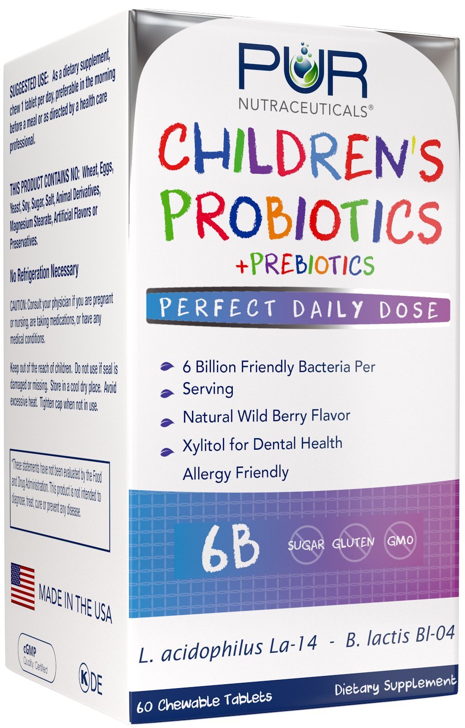 PUR Nutraceuticals Children's Probiotics + Prebiotics Chewable Tablets 60