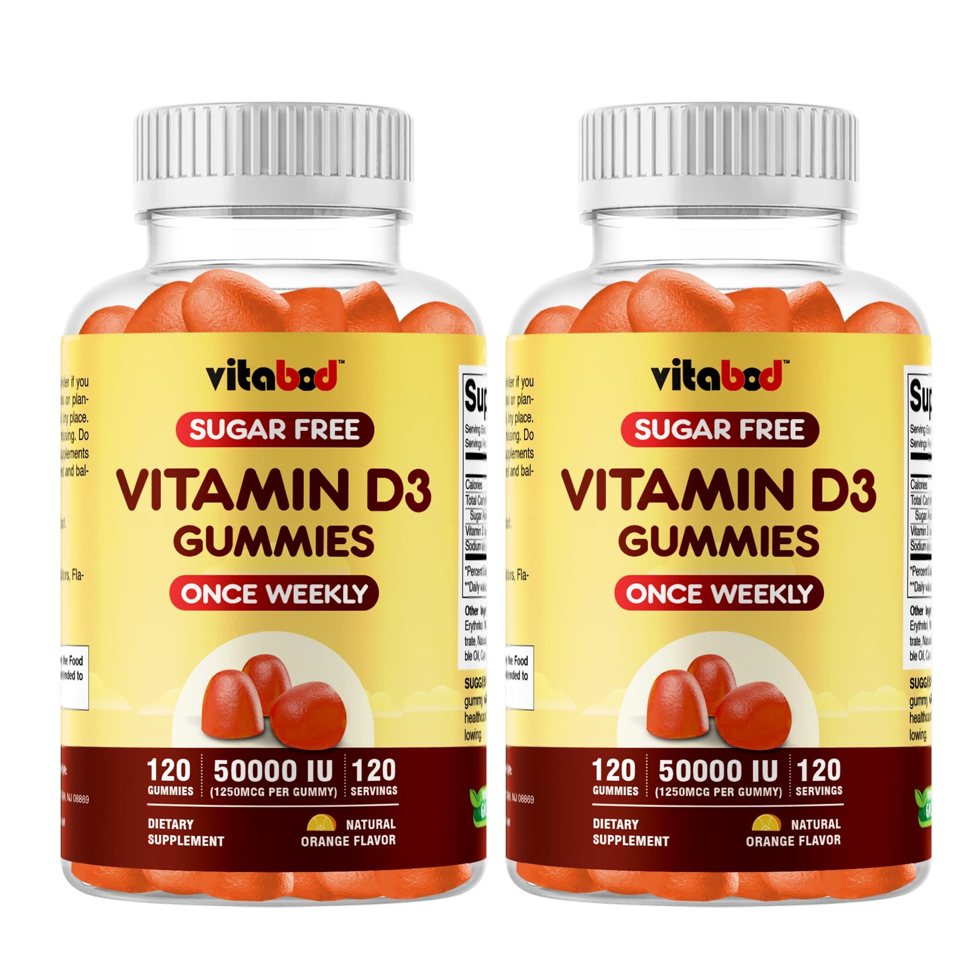 Vitabod Sugar-Free Vitamin D3 50,000 IU Weekly Gummies, 240 Count
