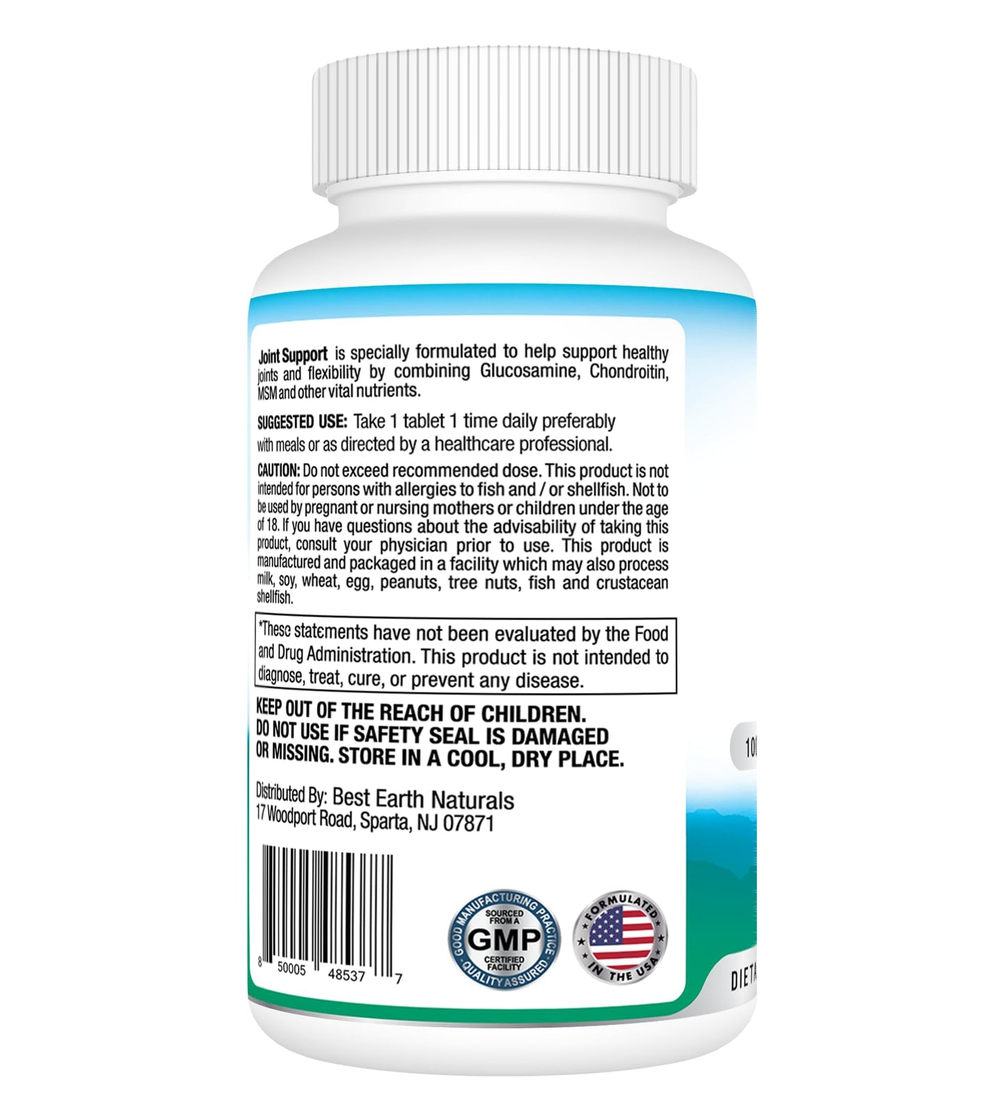 Best Earth Naturals Joint Support with Glucosamine, Chondroitin, MSM & Vitamins Tablets, 30