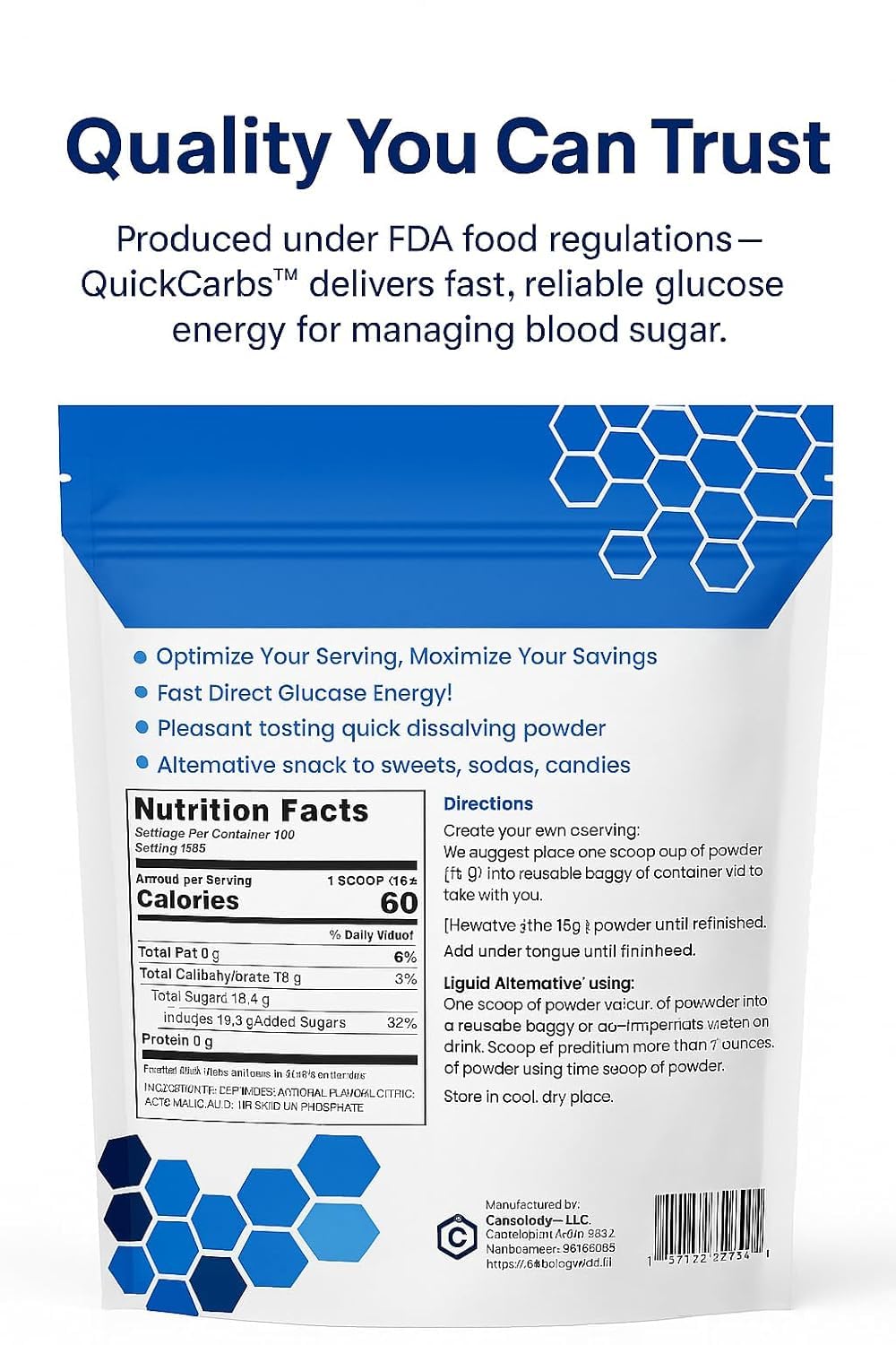 Carbology QuickCarbs Fast-Dissolving Glucose Energy Blend Powder 56