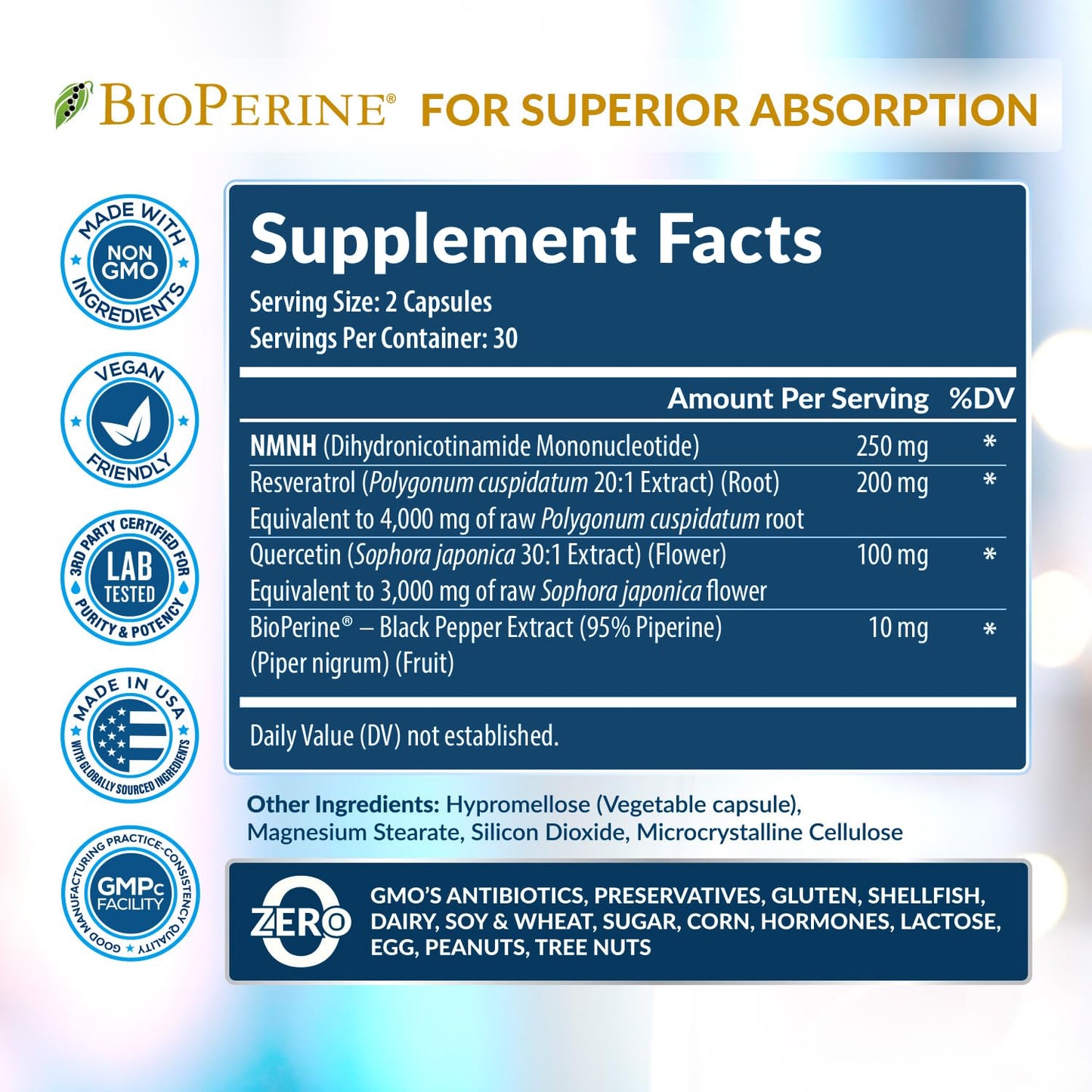 Rainbow Nutrients NMNH Supplement (NMN Alternative) NAD Booster, Capsule, 60 Count