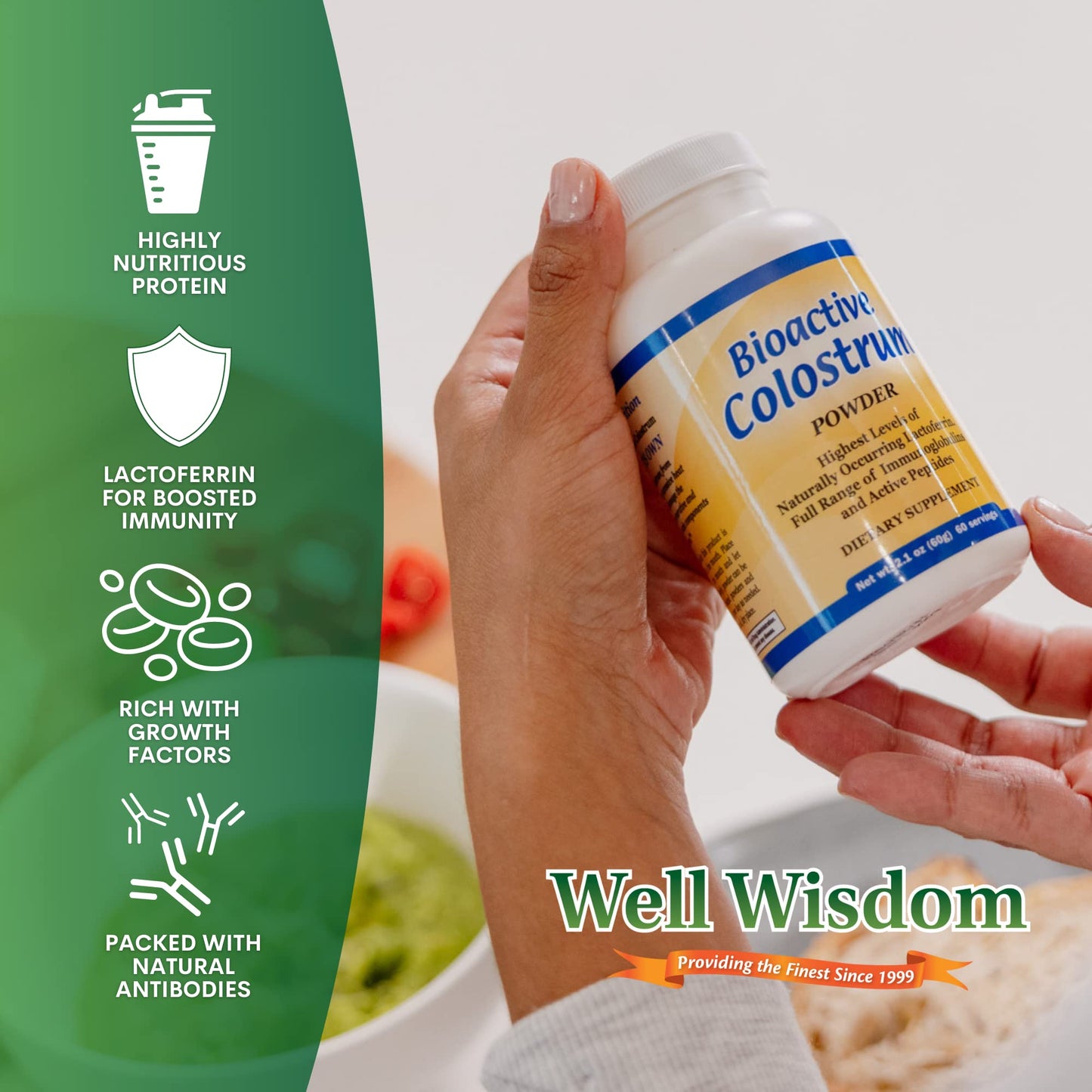 Well Wisdom Proteins Bioactive Colostrum Powder 2.1 oz
