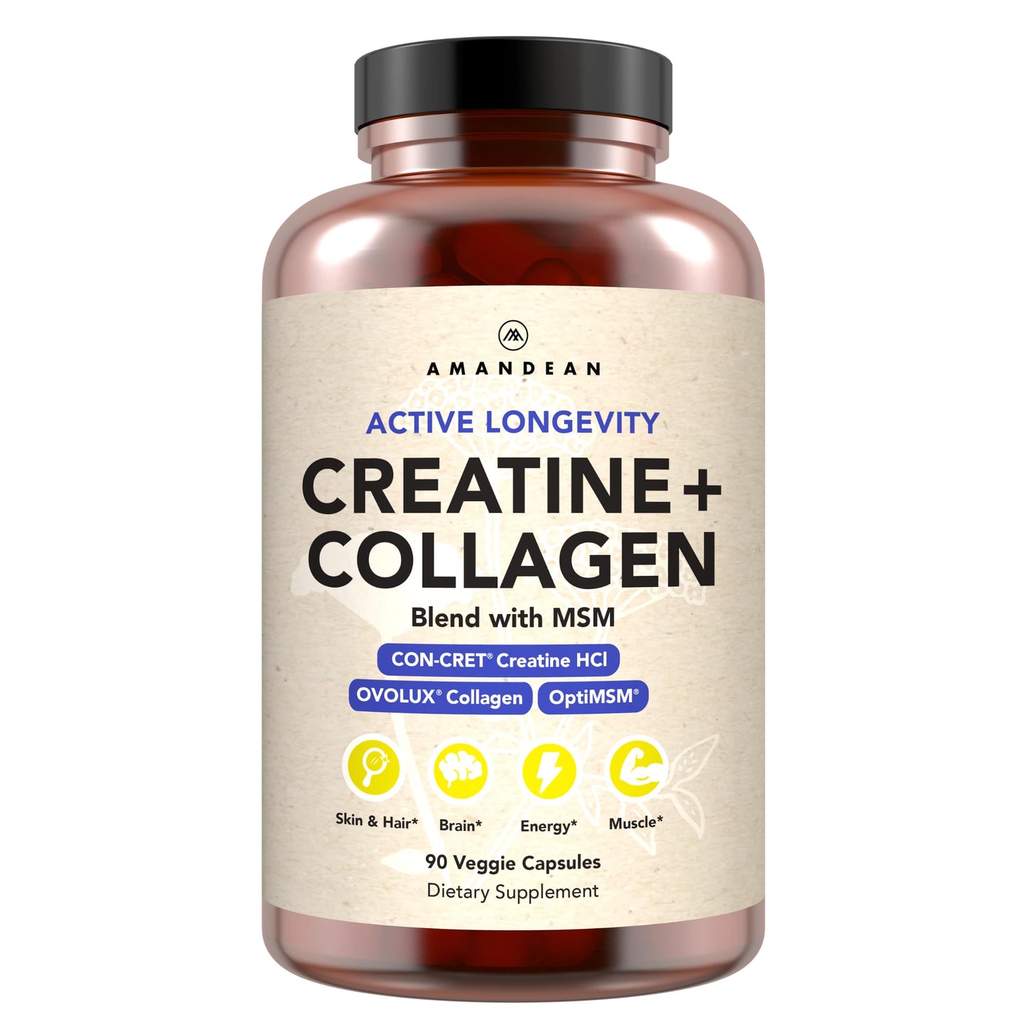 AMANDEAN Creatine HCl + Collagen + MSM, 90 Capsules