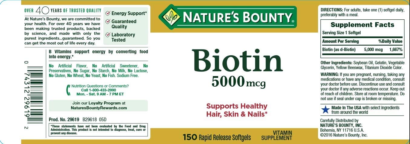 Nature's Bounty Biotin 5000mcg Softgels 450