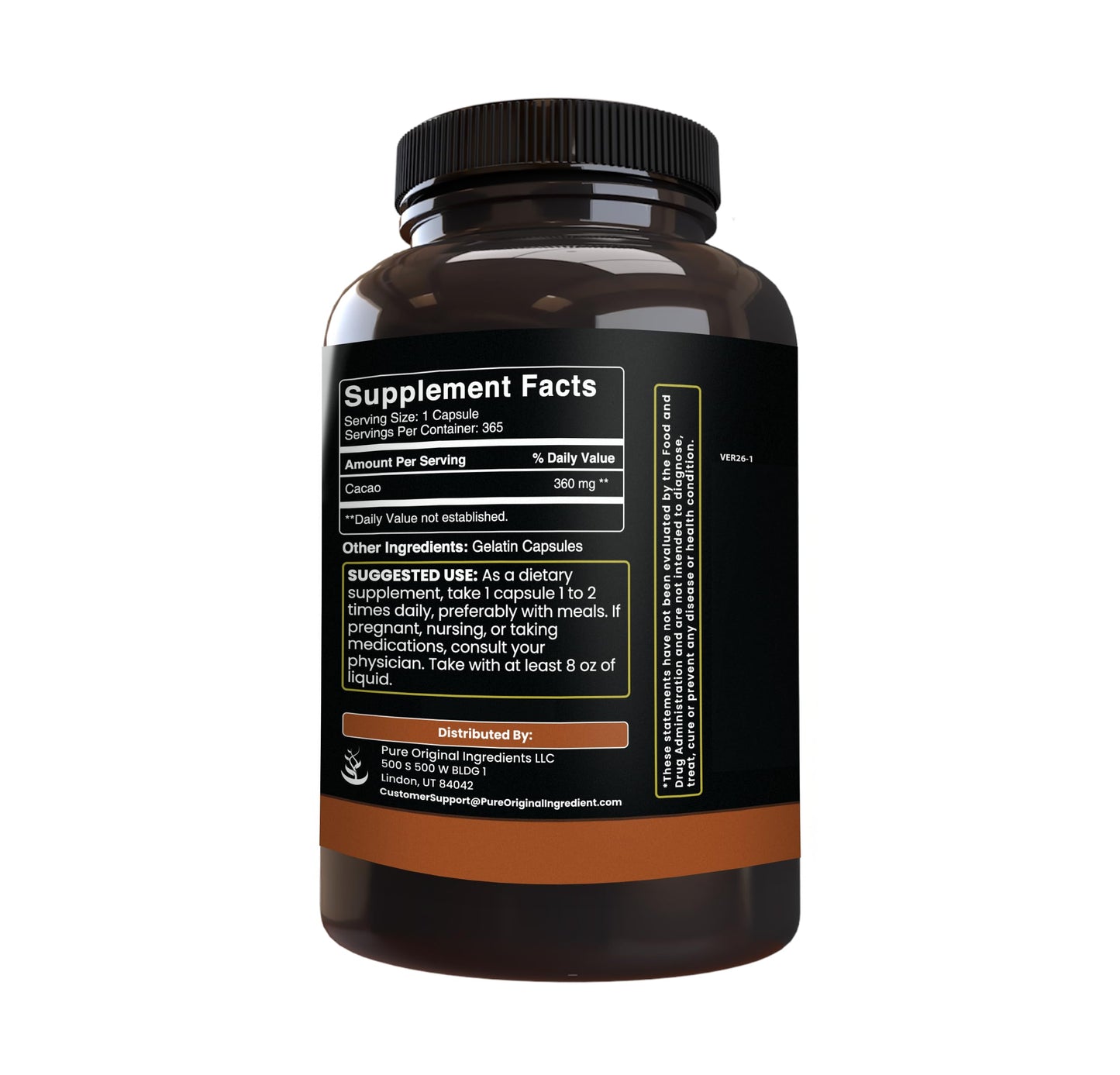 PURE ORIGINAL INGREDIENTS Cacao Capsules 365