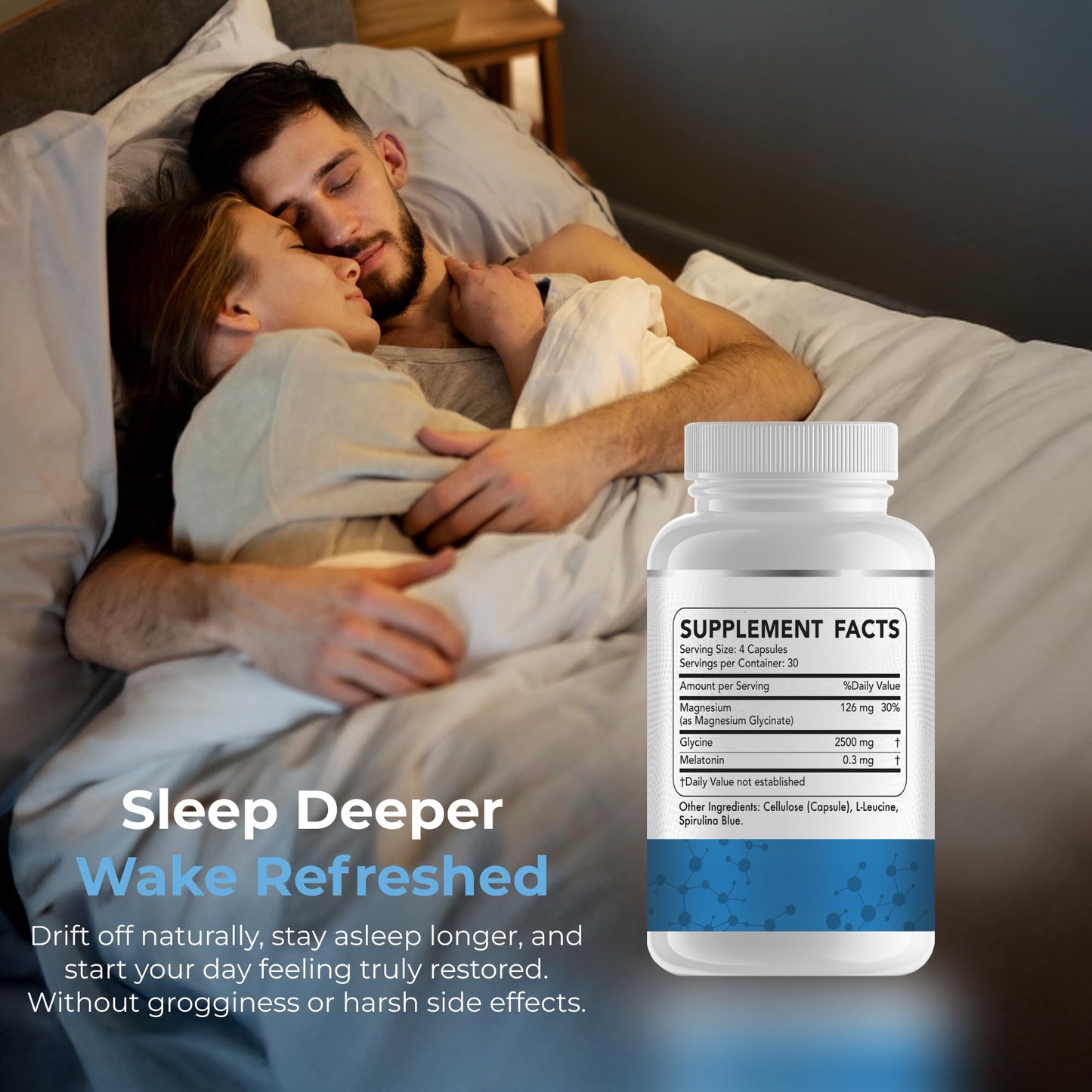 Dr Brad Stanfield Melatonin 300mcg + Magnesium Glycinate 126mg + Glycine 2,500mg for Sleep Capsules, 120 Count