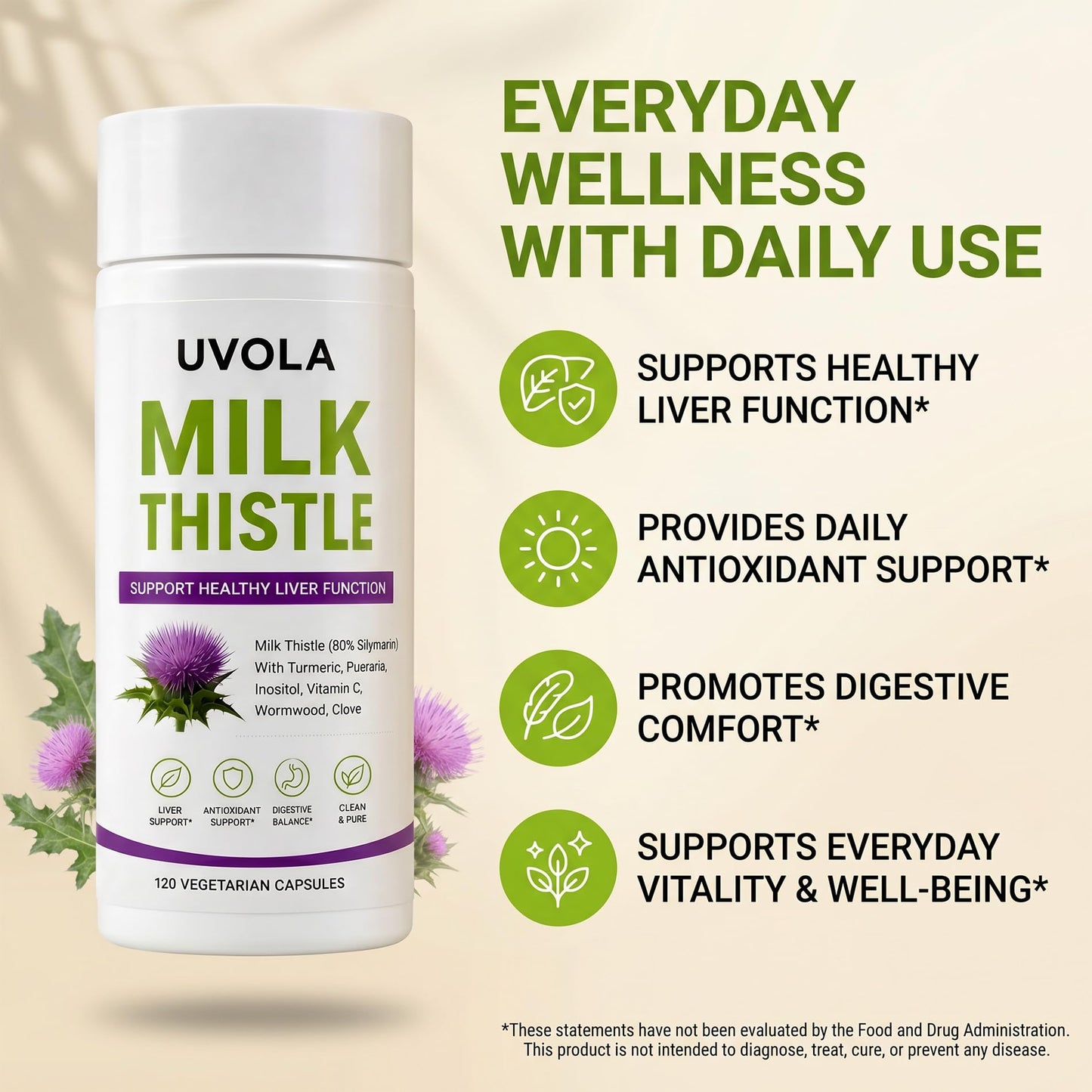 Uvola Milk Thistle Liver Support Supplement Capsule 120 Count