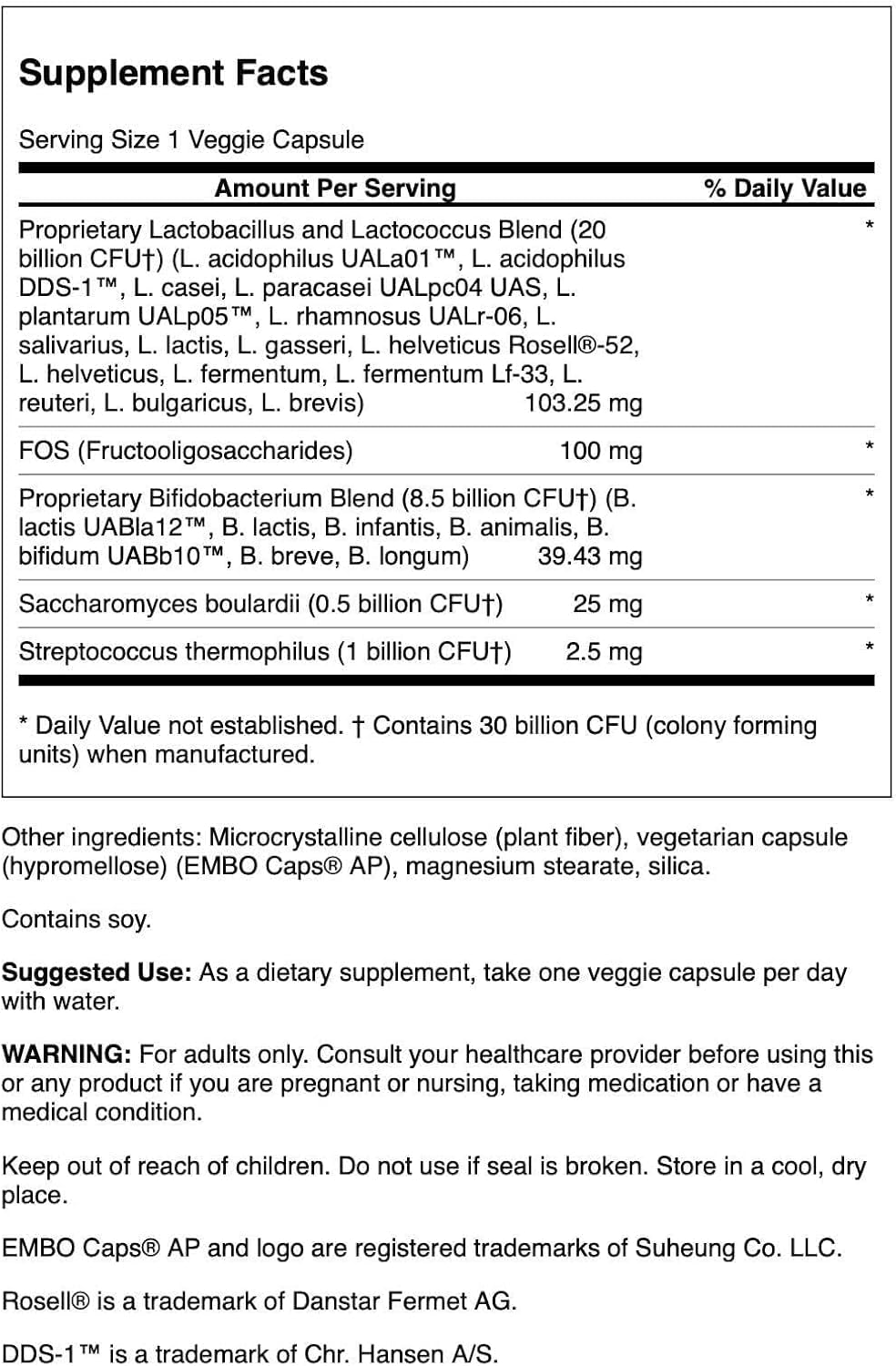Swanson Probiotic Complex 30 Billion CFU Vegan Capsules 60 Count