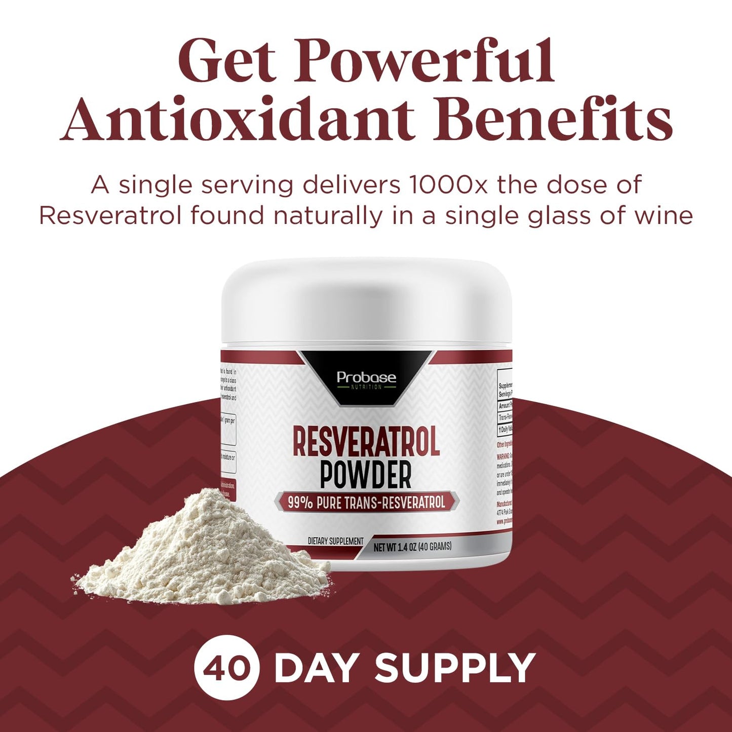 Probase Nutrition Trans Resveratrol Supplement Powder, 1.42 oz