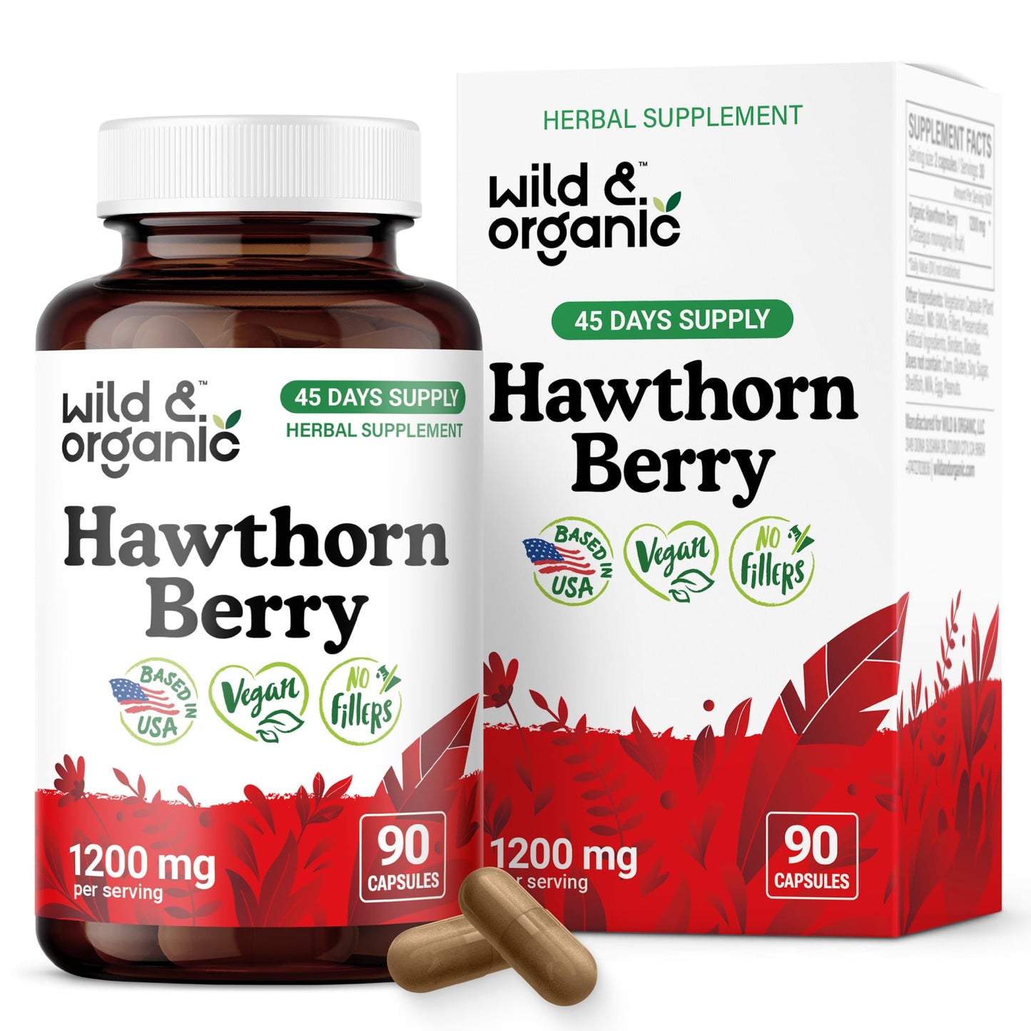 Wild & Organic Hawthorn Berry Capsules 1200 mg, 90 Capsules