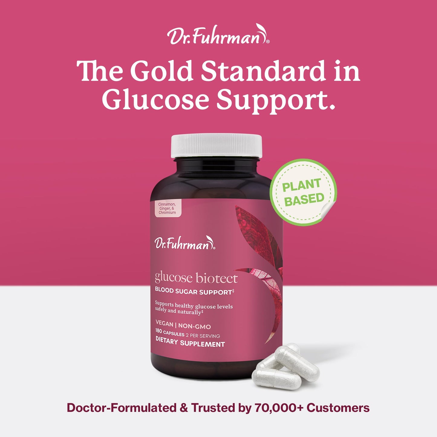 Dr. Fuhrman Glucose Biotect Healthy Blood Sugar Support Supplement with Chromium, Purified Cinnamon & Mulberry Leaf - Doctor-Formulated Vegan Metabolic Wellness Formula, Capsules, 180