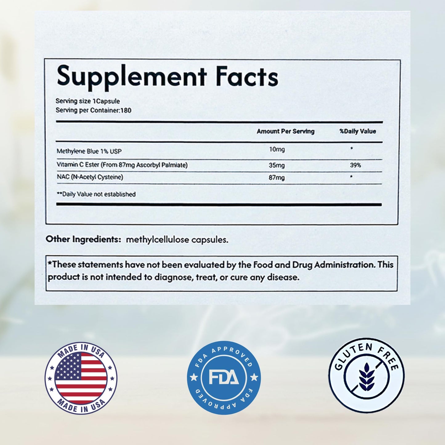 Valboren Labs Methylene Blue Capsules 10mg, 180 Count