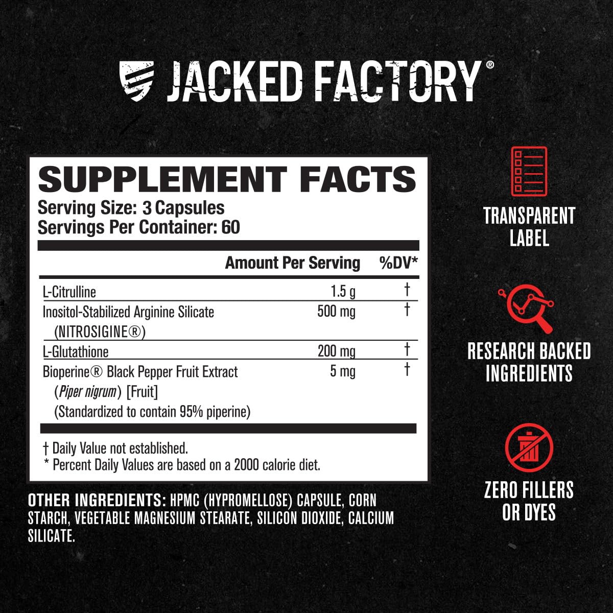 Jacked Factory N.O. XT Nitric Oxide Supplement for Men with Nitrosigine, L-Arginine & L-Citrulline, 180 Capsules