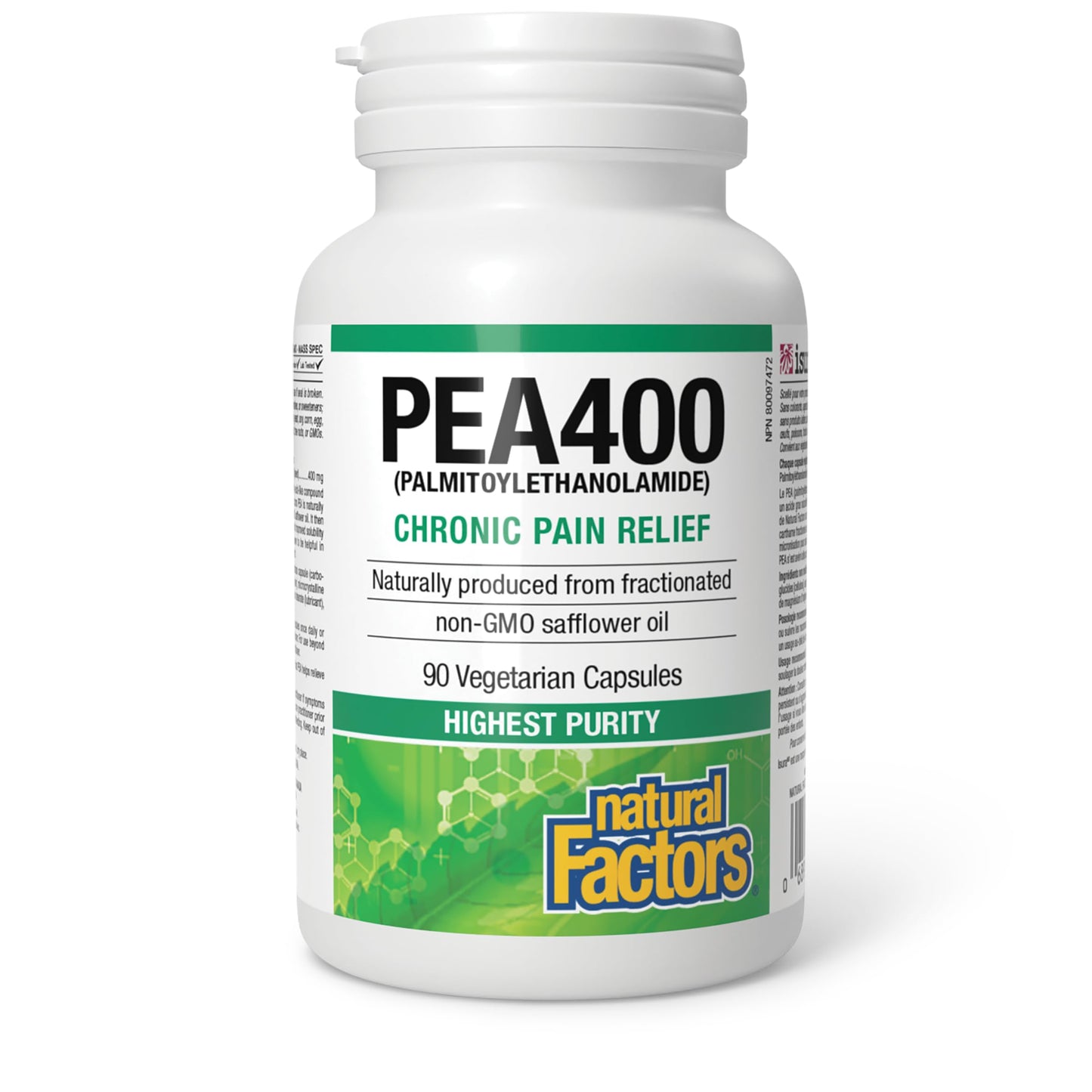 Natural Factors PEA400 Pure Palmitoylethanolamide for Relief - Supports Nervous System & Occasional Discomfort - Non-GMO 90 Capsules