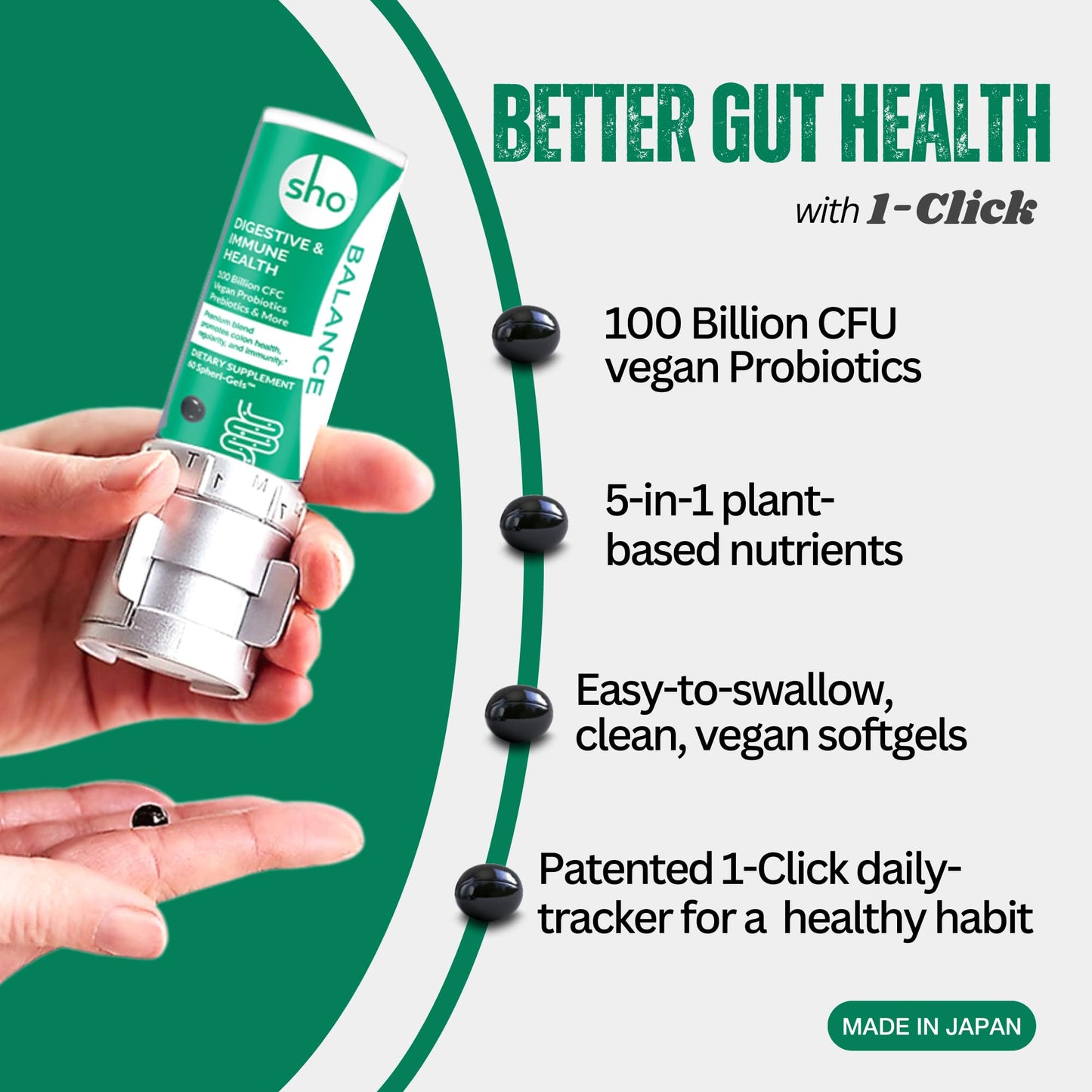 SHO Balance 100 Billion CFU Prebiotics & Probiotics for Digestive Health Capsule, 60 Count