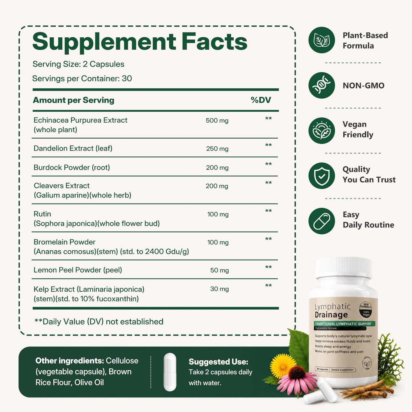 DCRWVCTON Lymphatic Drainage Supplement Lymph Support Capsule, 60 Capsules