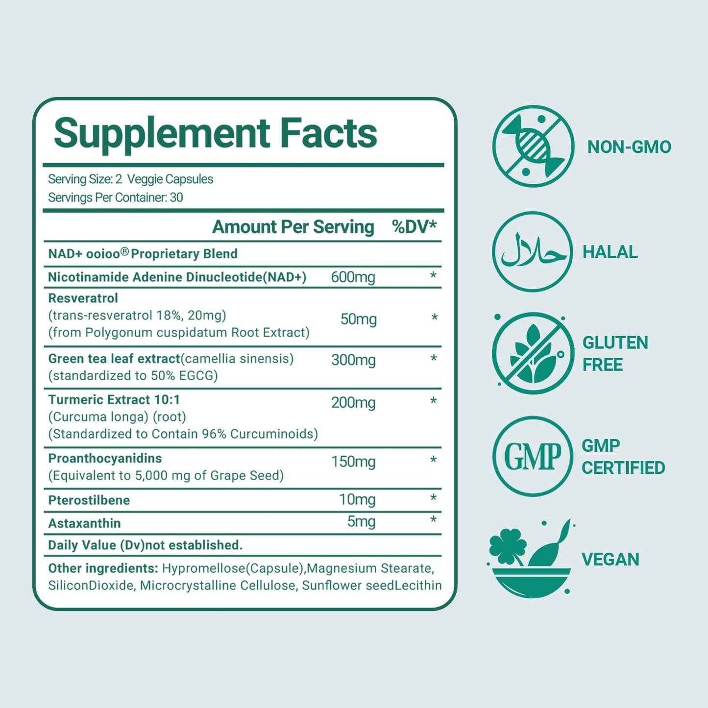 ooioo Liposomal NAD+ & Resveratrol Supplement Capsule, 60 Count