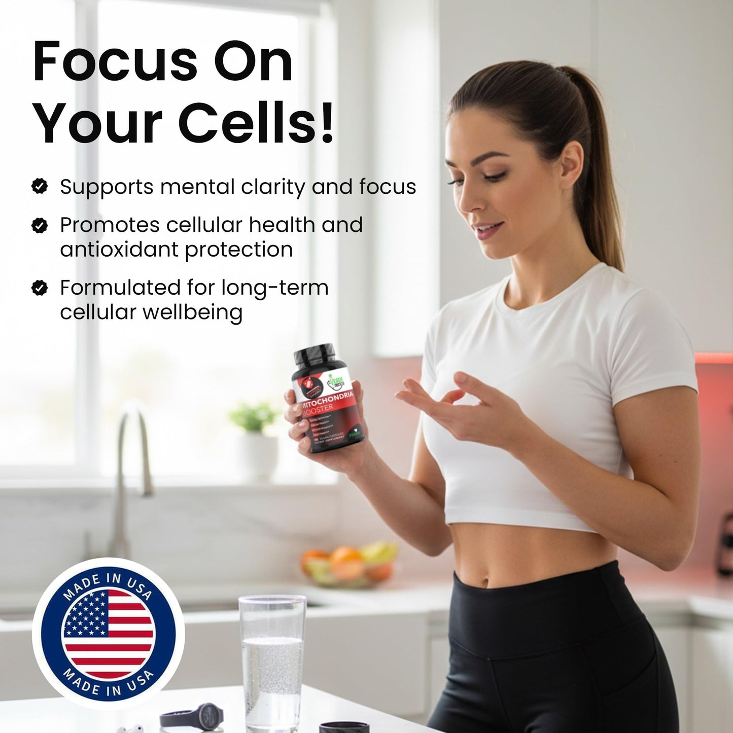 The Veggie Doctor Vegan Mitochondrial Support – Advanced Cellular Wellness & Natural Energy Formula with CoQ10, PQQ, Acetyl-L-Carnitine, Alpha-Lipoic Acid, Magnesium, BioPerine® - Daily Support, 60 Capsules